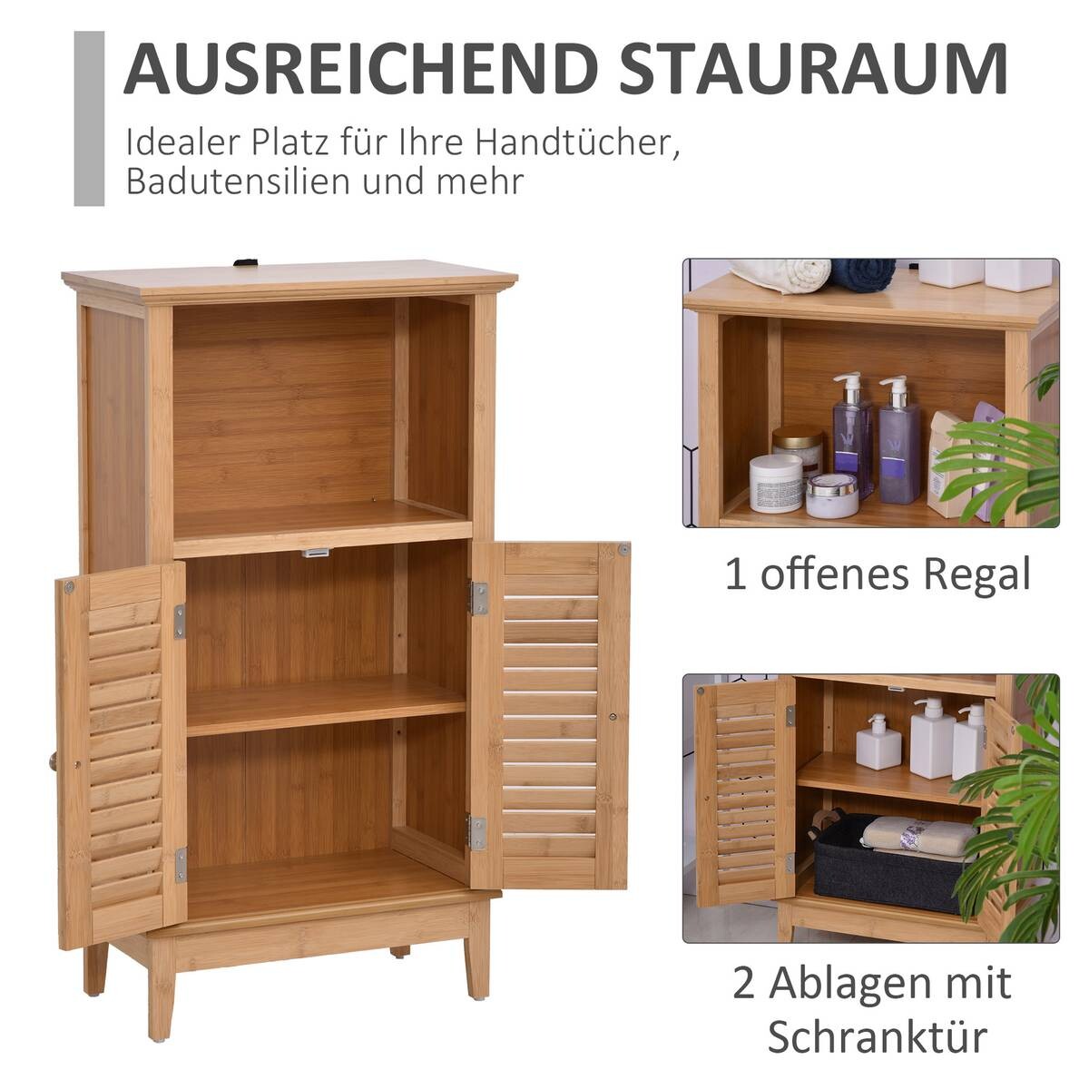 Badezimmerschrank natur Bambus B/H/L: ca. 26x92x50 cm