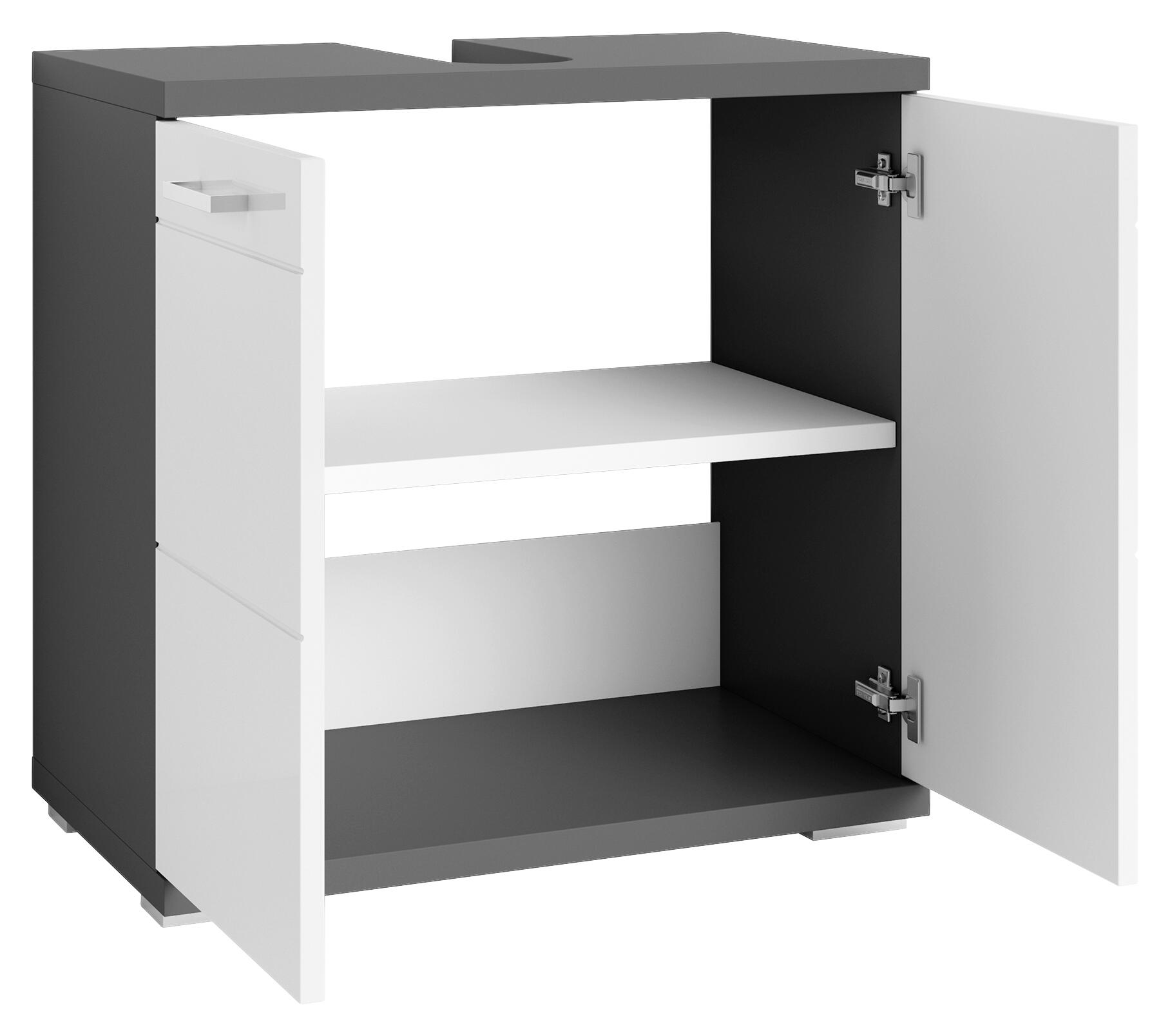 Waschbeckenunterschrank NEBRASKA anthrazit weiß Lack Hochglanz silber Holzwerkstoff Holzwerkstoff Metall B/H/T: ca. 60x59x31,5 cm