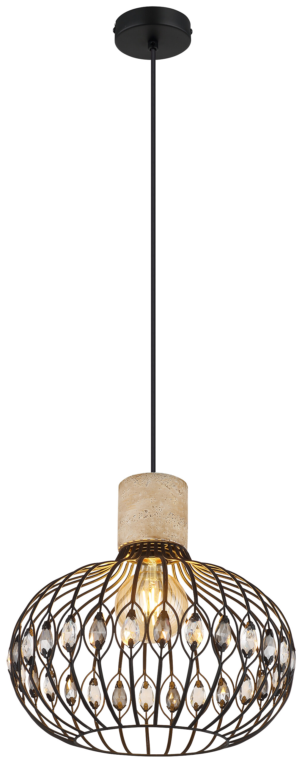 GLOBO Hängeleuchte mattschwarz grau Rauch Glas Metall H/D: ca. 150x38 cm E27 1 Brennstellen