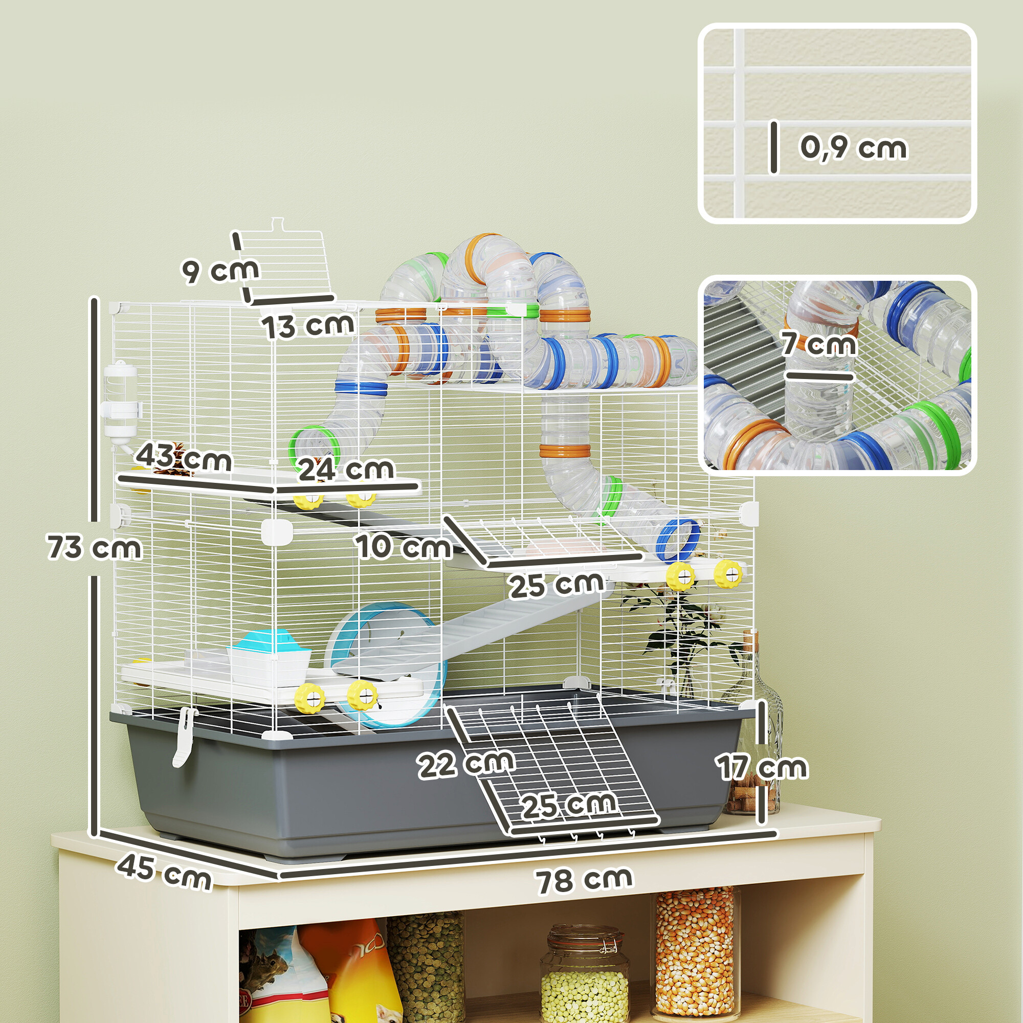 PawHut Hamsterkäfig grau Metall B/H/L: ca. 45x73x78 cm