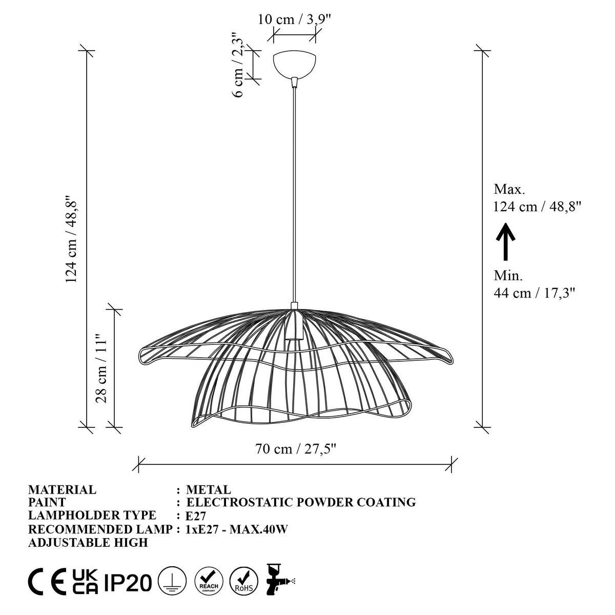 Opviq Pendelleuchte Mantar gold B/H/T/L/D: ca. 70x124x70x70x70 cm E27 1 Brennstellen