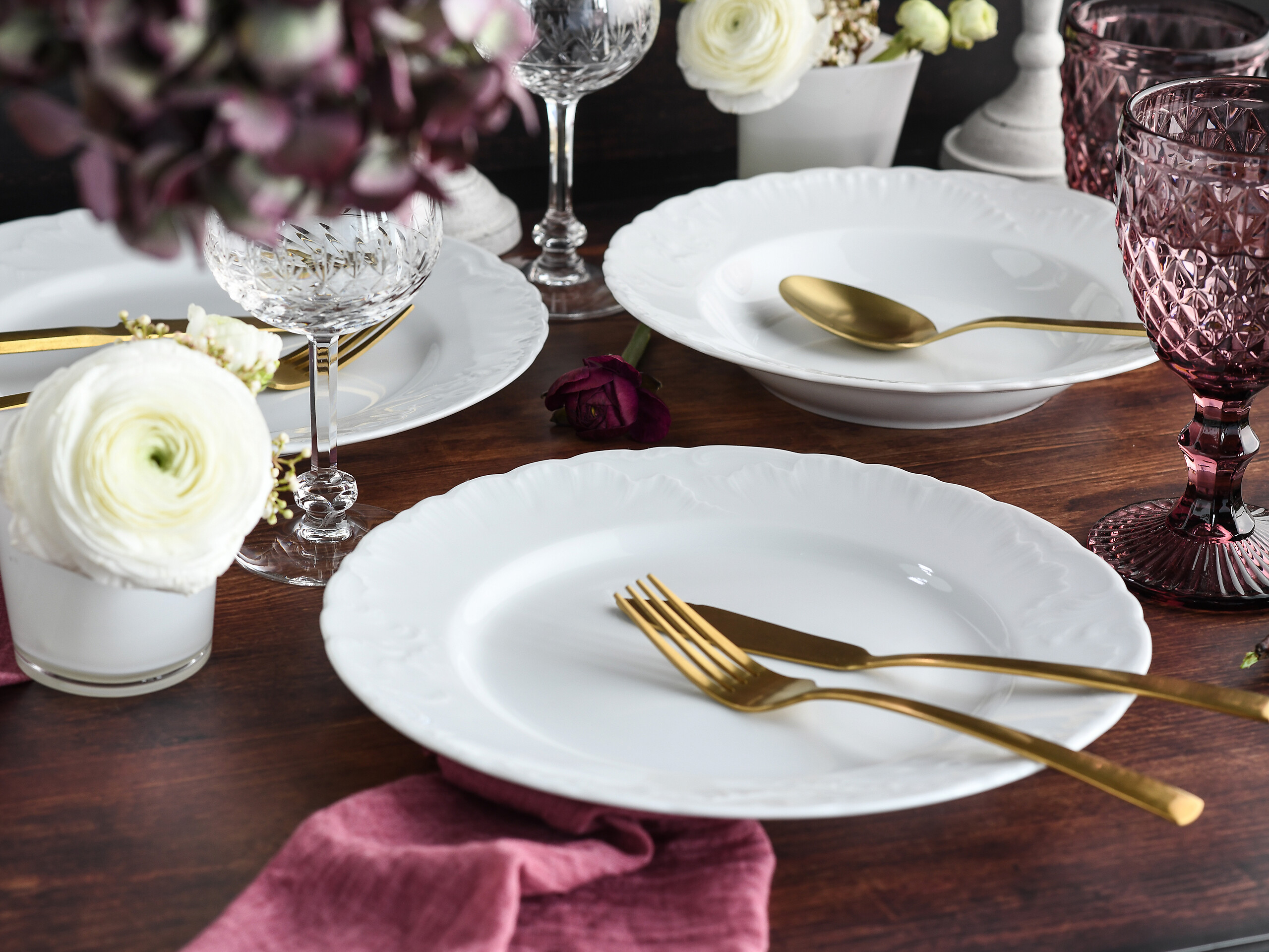 CreaTable Tafelservice Rokoko weiß Porzellan 12 tlg.