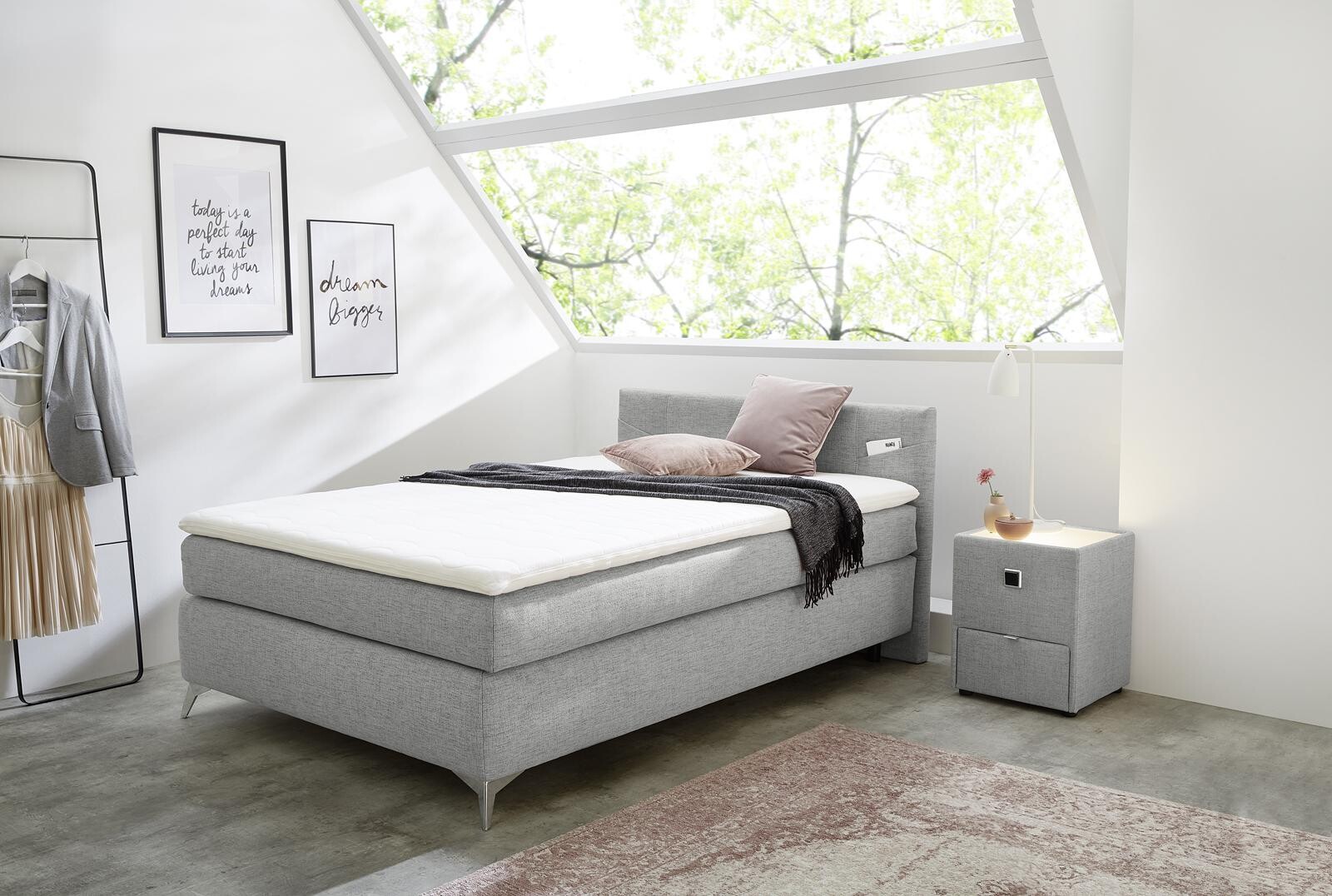 Boxspringbett grau Liegefläche B/L: ca. 100x200 cm