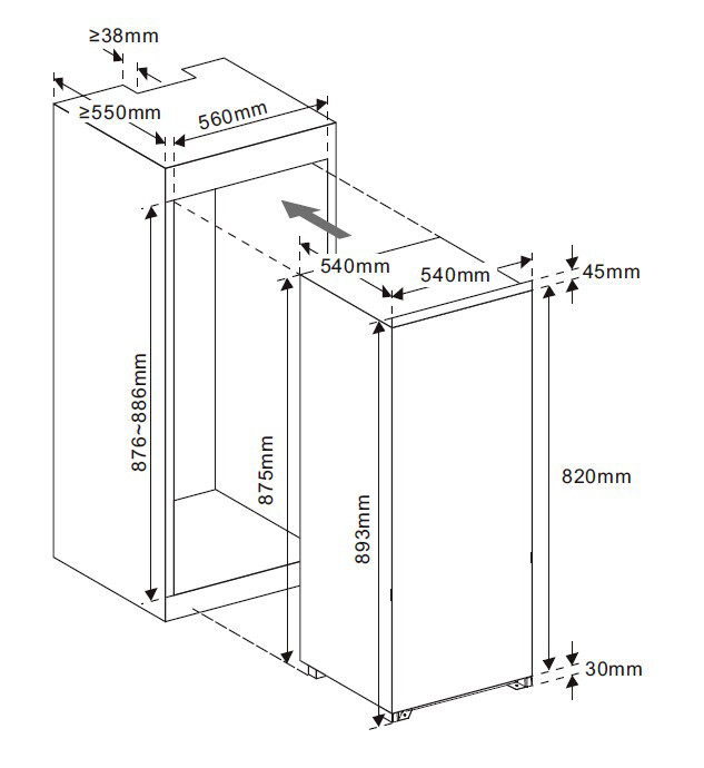 Mican Einbaukühlschrank EKHTTOG4SSE weiß B/H/T: ca. 54x89x54 cm
