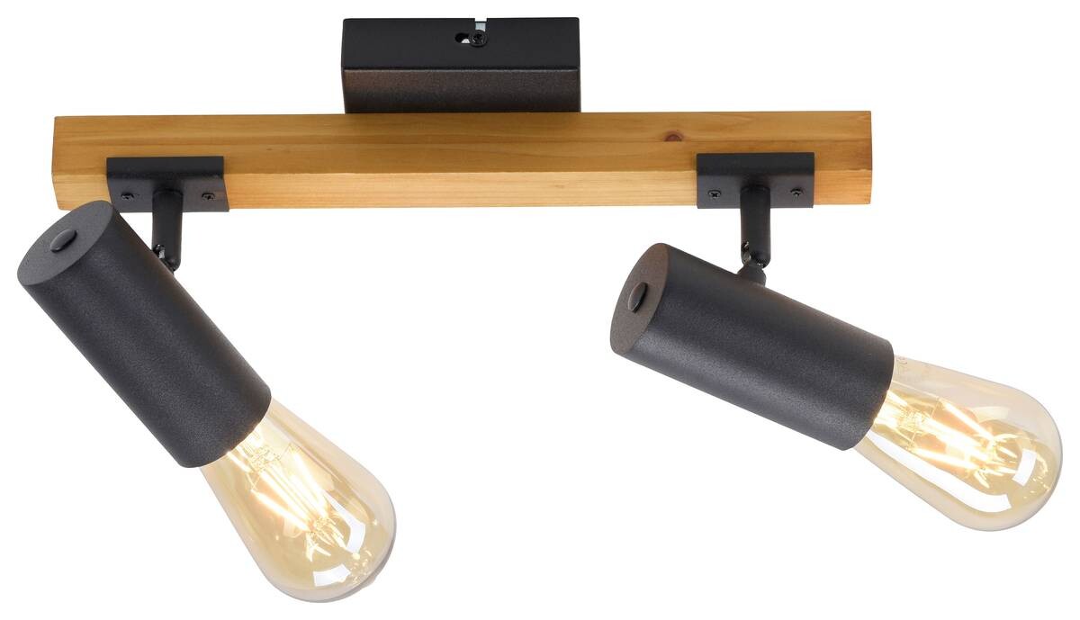 Just Light Deckenleuchte PILON 15162-18 natur schwarz Metall Holz B/H/T: ca. 35x18x10 cm E27 2 Brennstellen