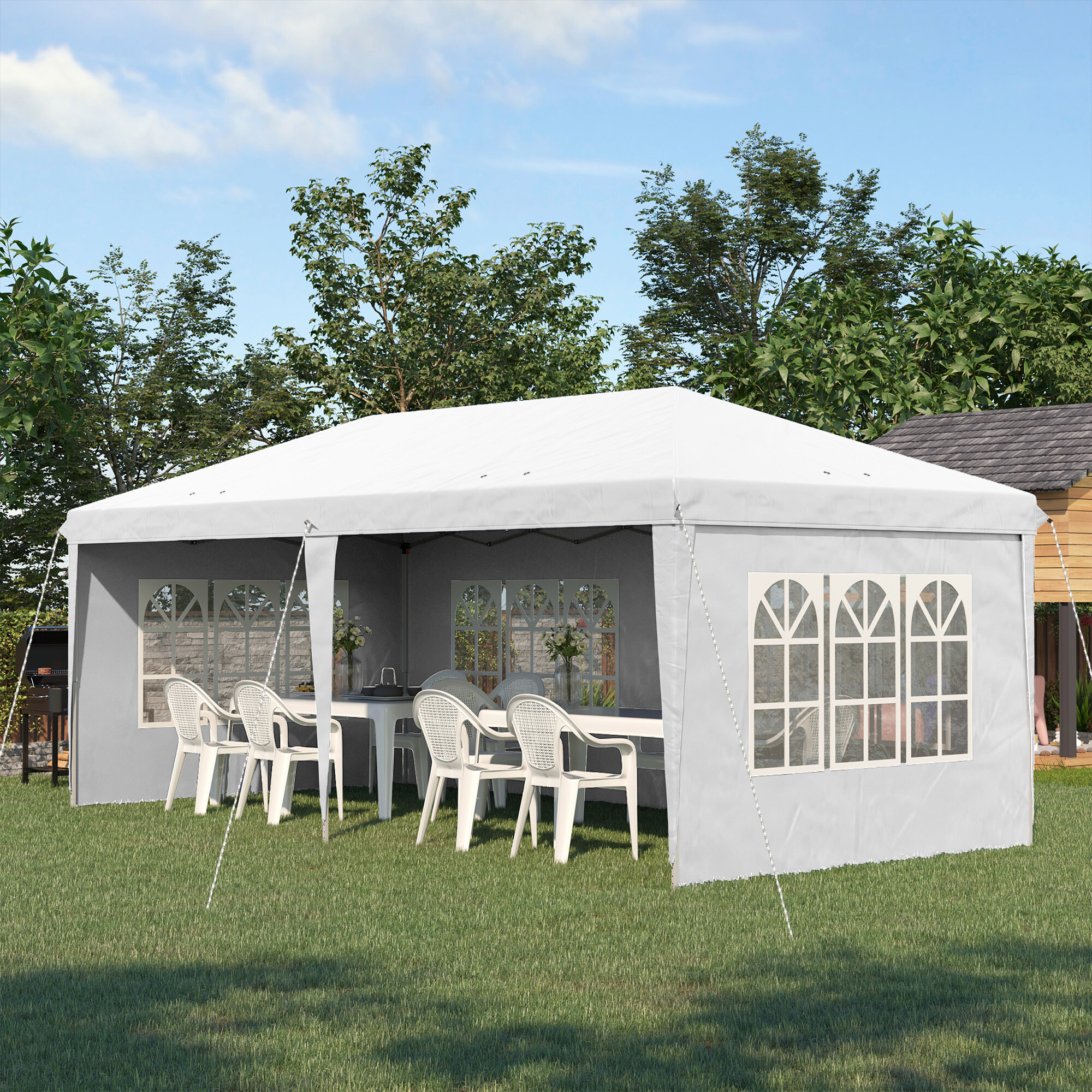 Outsunny Faltpavillon weiß Polyester-Mischgewebe B/H/L: ca. 295x270x585 cm