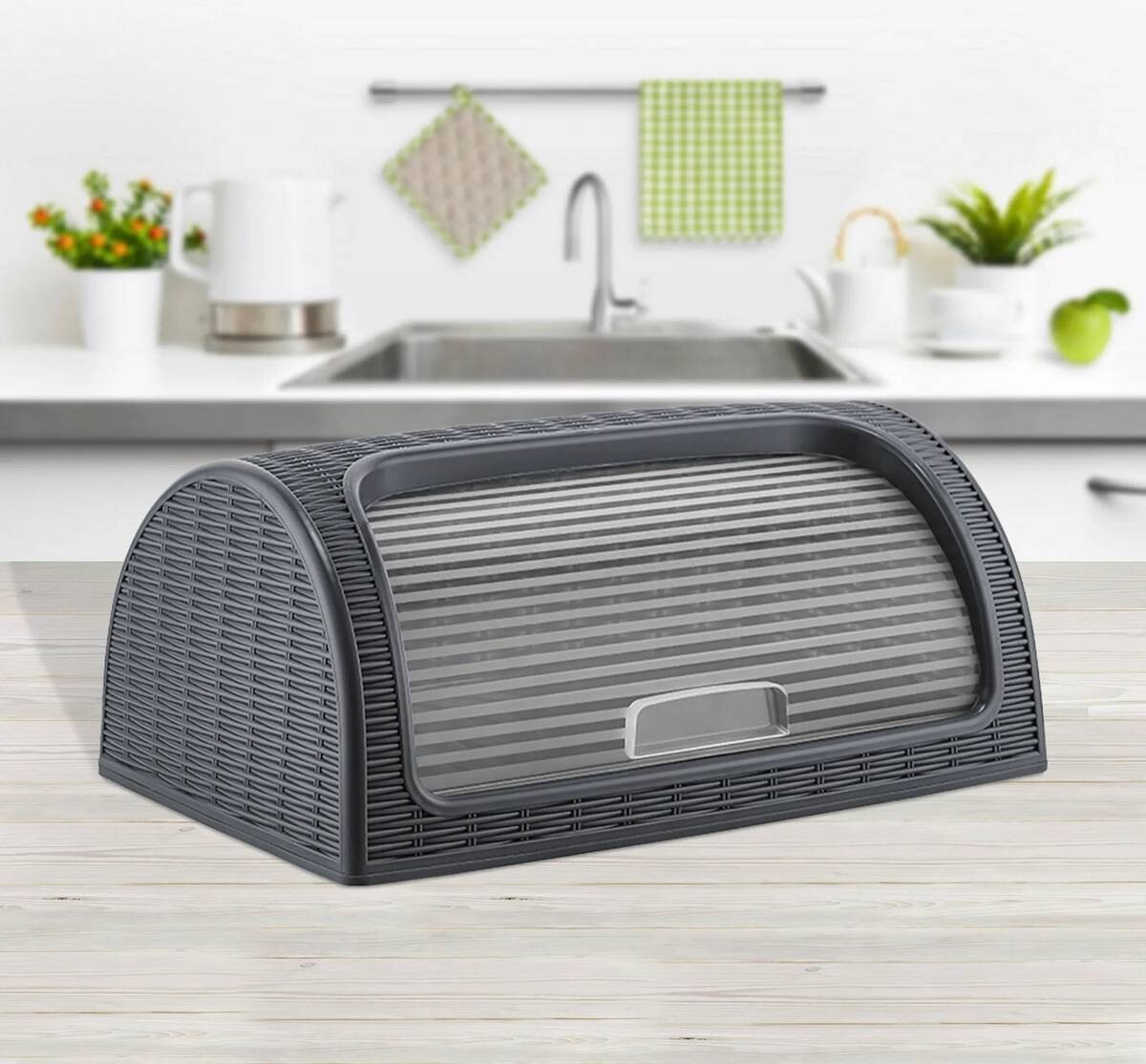 MICHELINO Brotkasten anthrazit Kunststoff B/H/T: ca. 41x18x26 cm