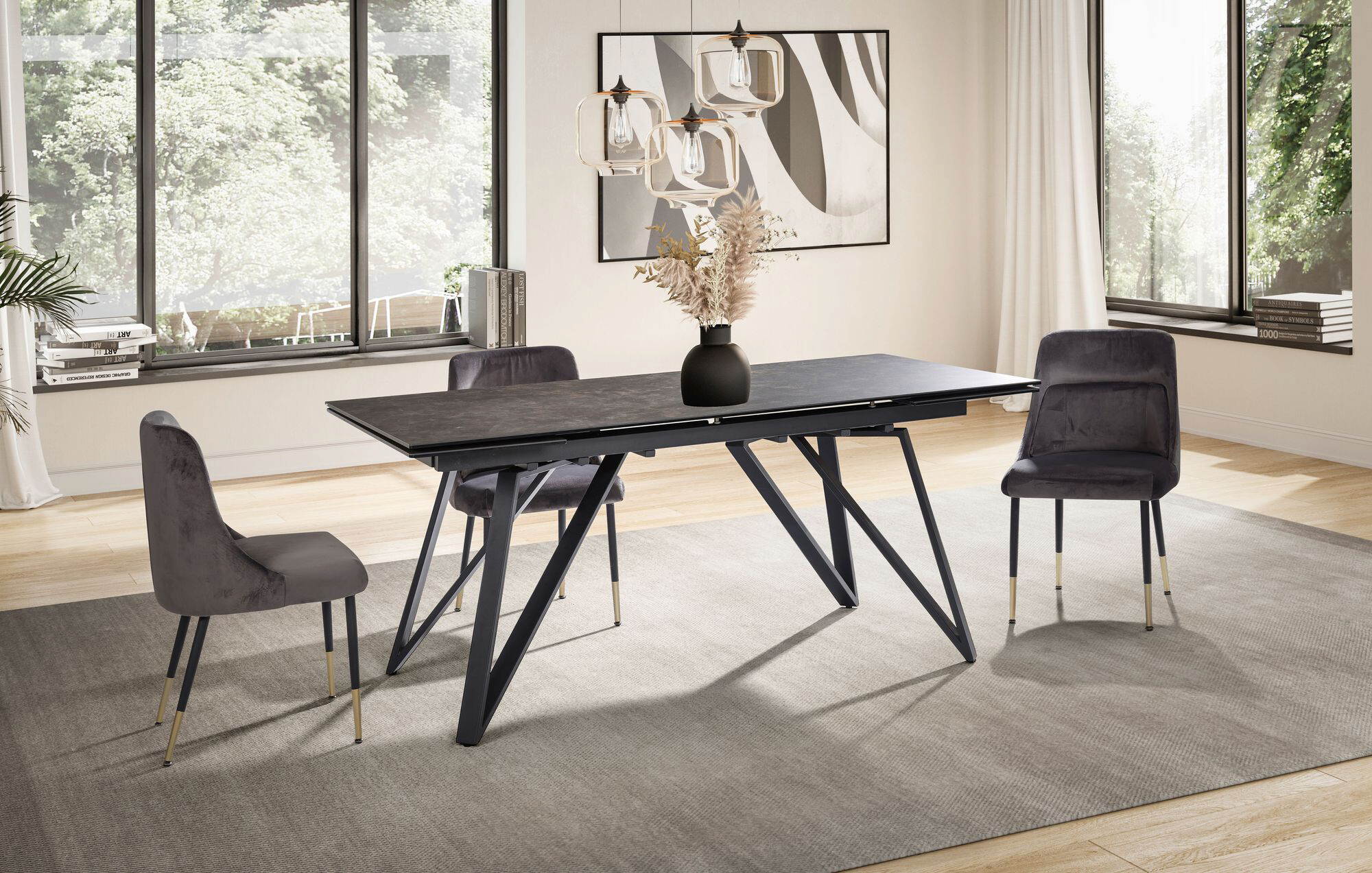 Esstisch schwarz Marmor Optik B/H/T: ca. 180x76x95 cm