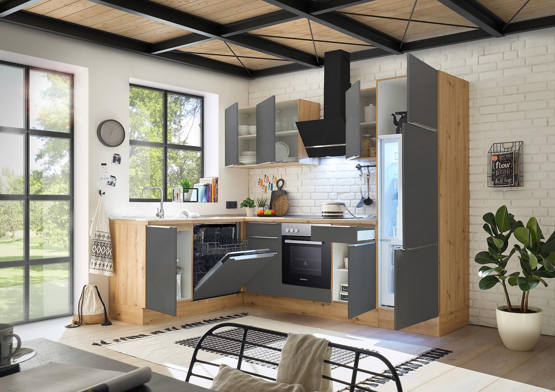 Respekta Winkelküche Marleen grau matt B/H/T: ca. 280x211x170 cm