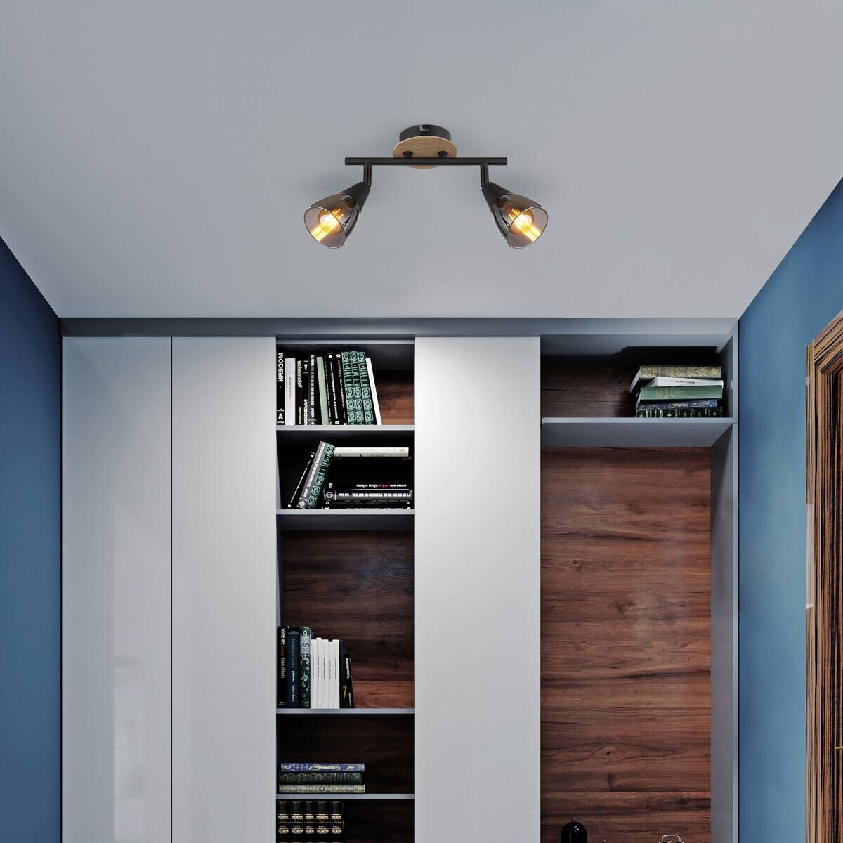 GLOBO Spot Mubby schwarz Rauch Metall Glas B/H/L: ca. 10x20x26 cm E14 2 Brennstellen