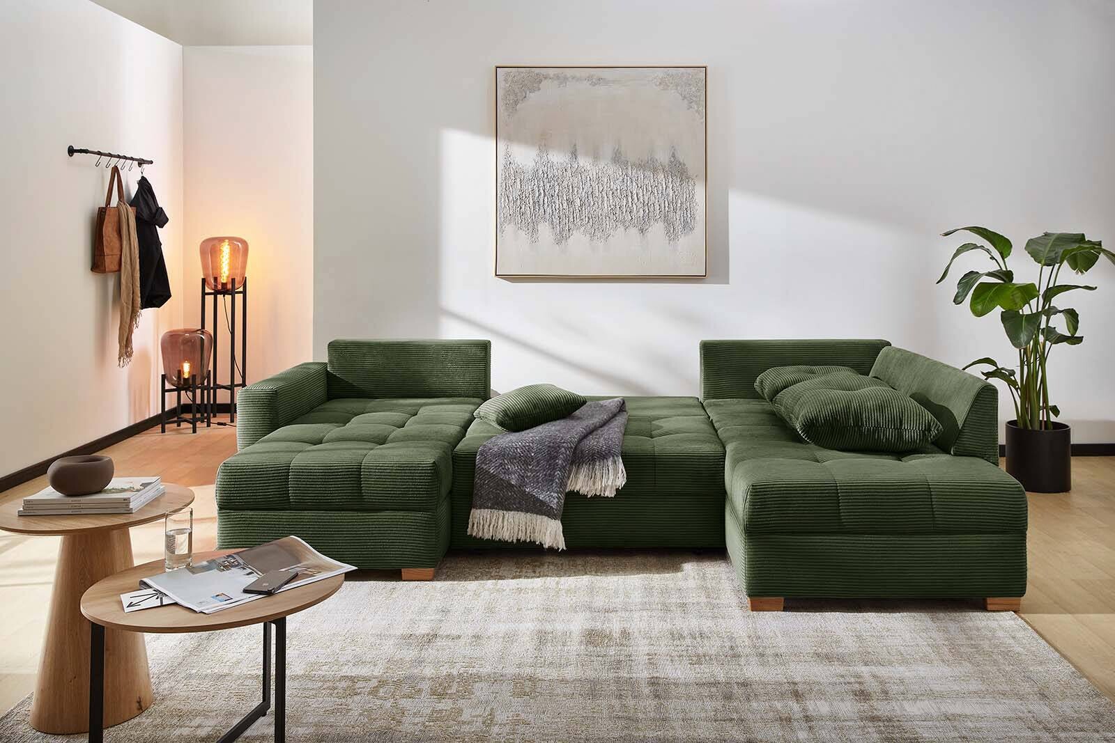 Wohnlandschaft grün Microfaser B/H/T: ca. 313x92x200 cm