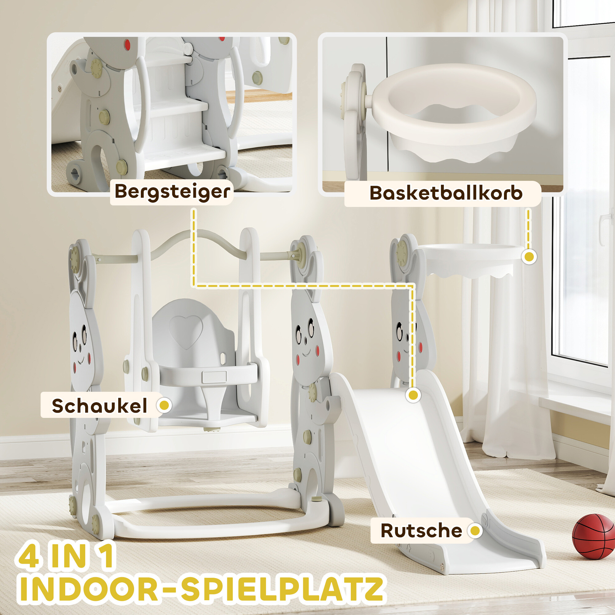 AIYAPLAY Kinderschaukel & Kinderrutsche Set grau B/H/L: ca. 147,5x107x160 cm