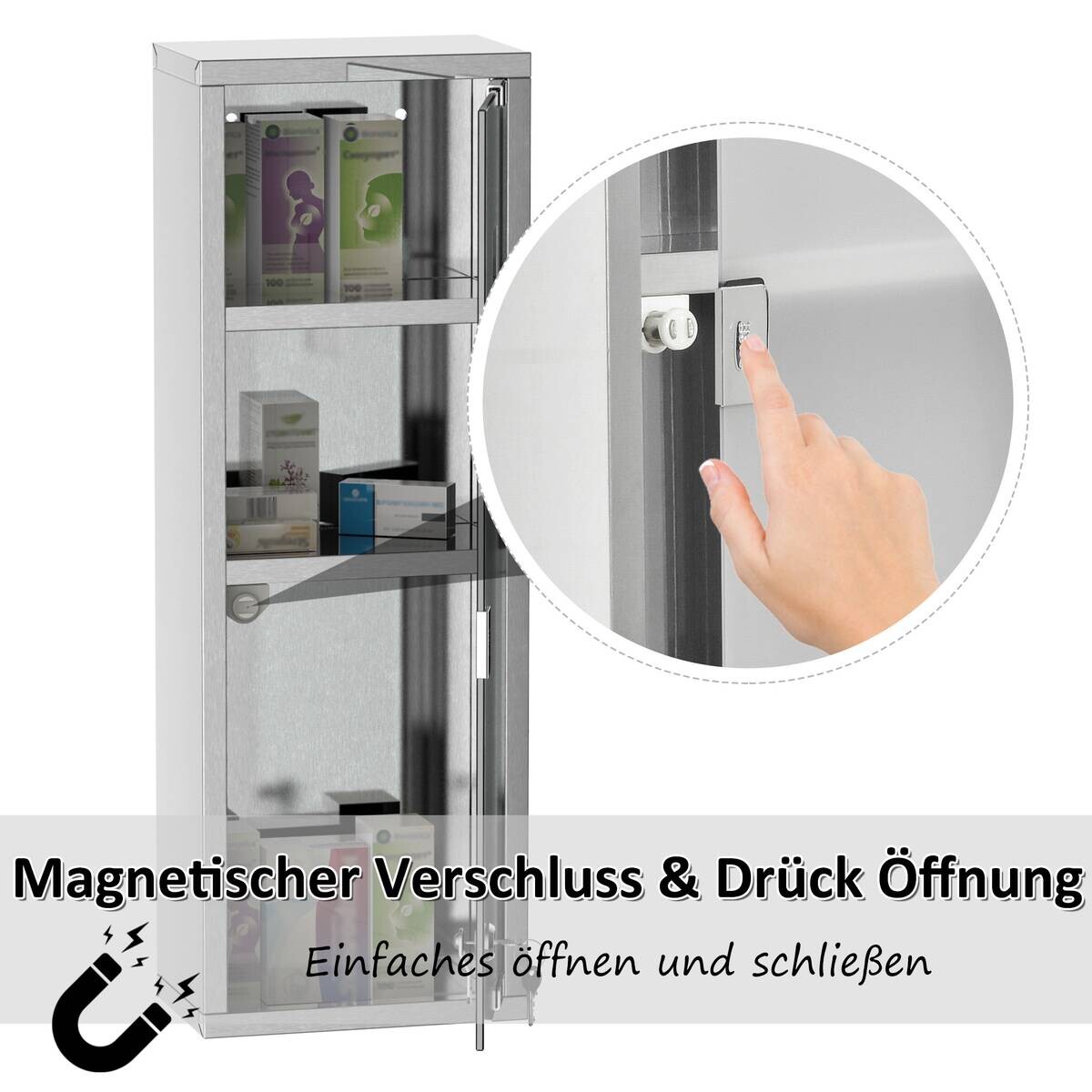 Medizinschrank silber Polypropylen B/H/L: ca. 12x20x58 cm