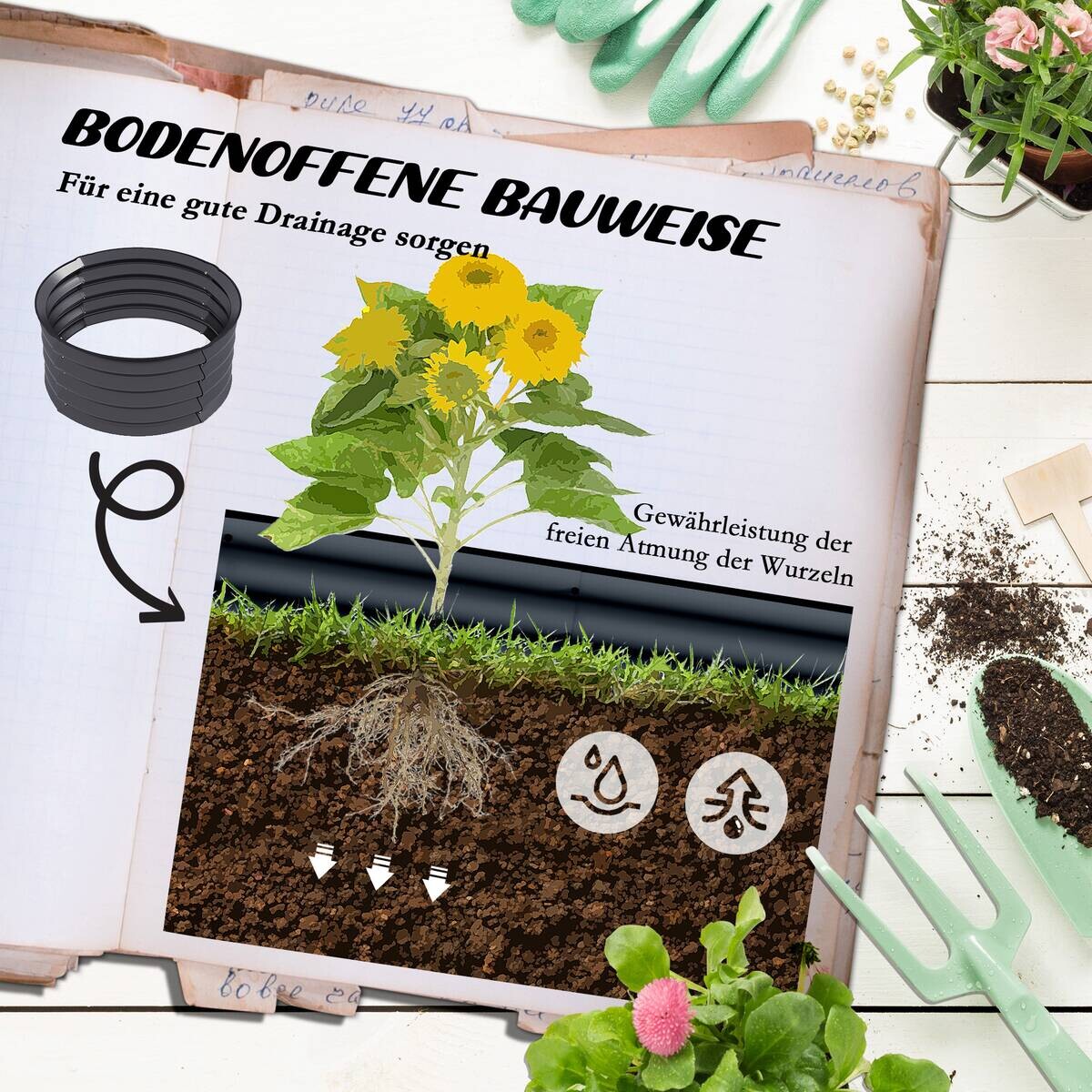 Outsunny Hochbeet 2er Set dunkelgrau Stahl B/H/L: ca. 60x30x60 cm