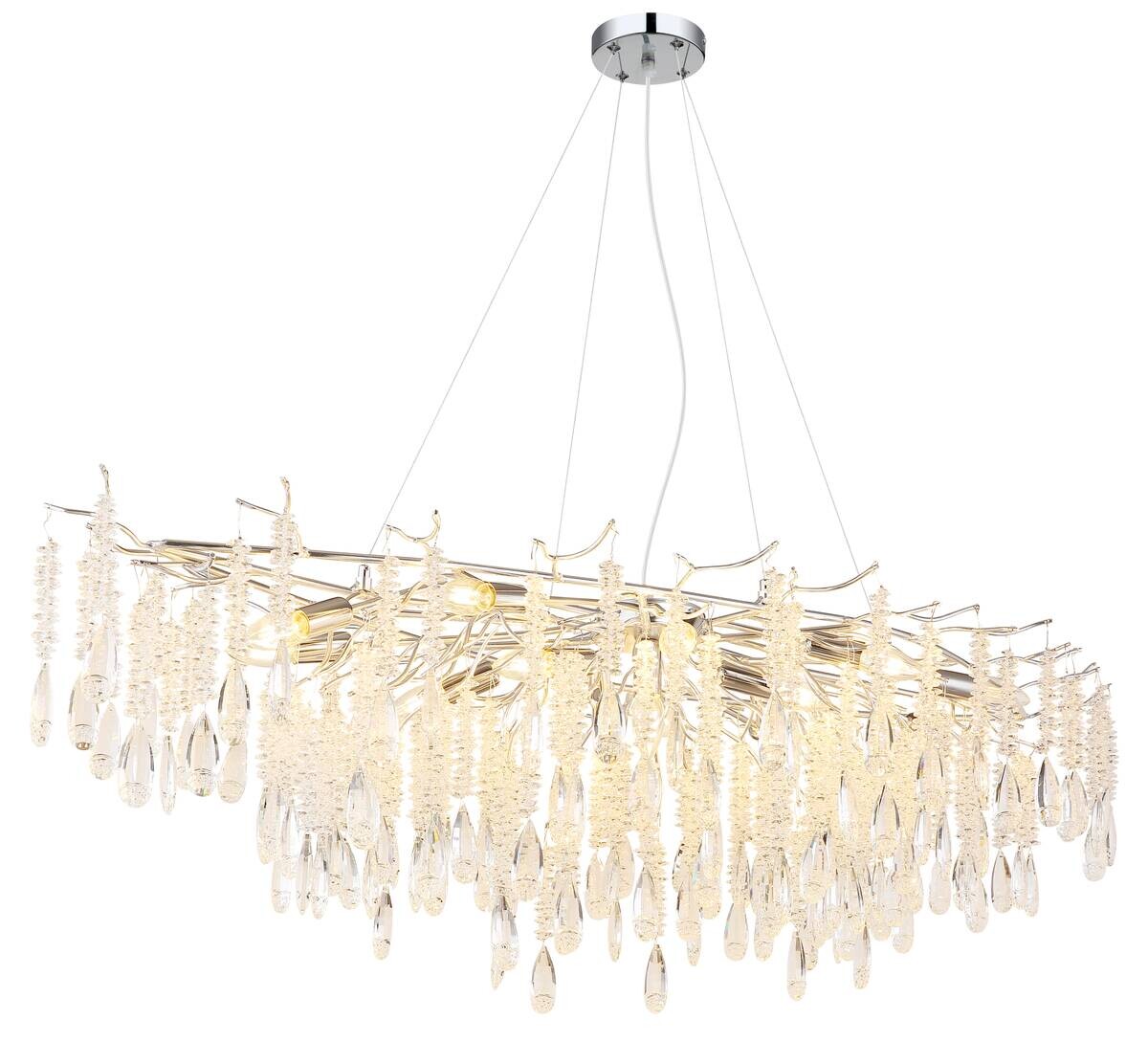 GLOBO Luster gold amber klar Metall Glas B/H/L: ca. 60x120x150 cm E14 14 Brennstellen