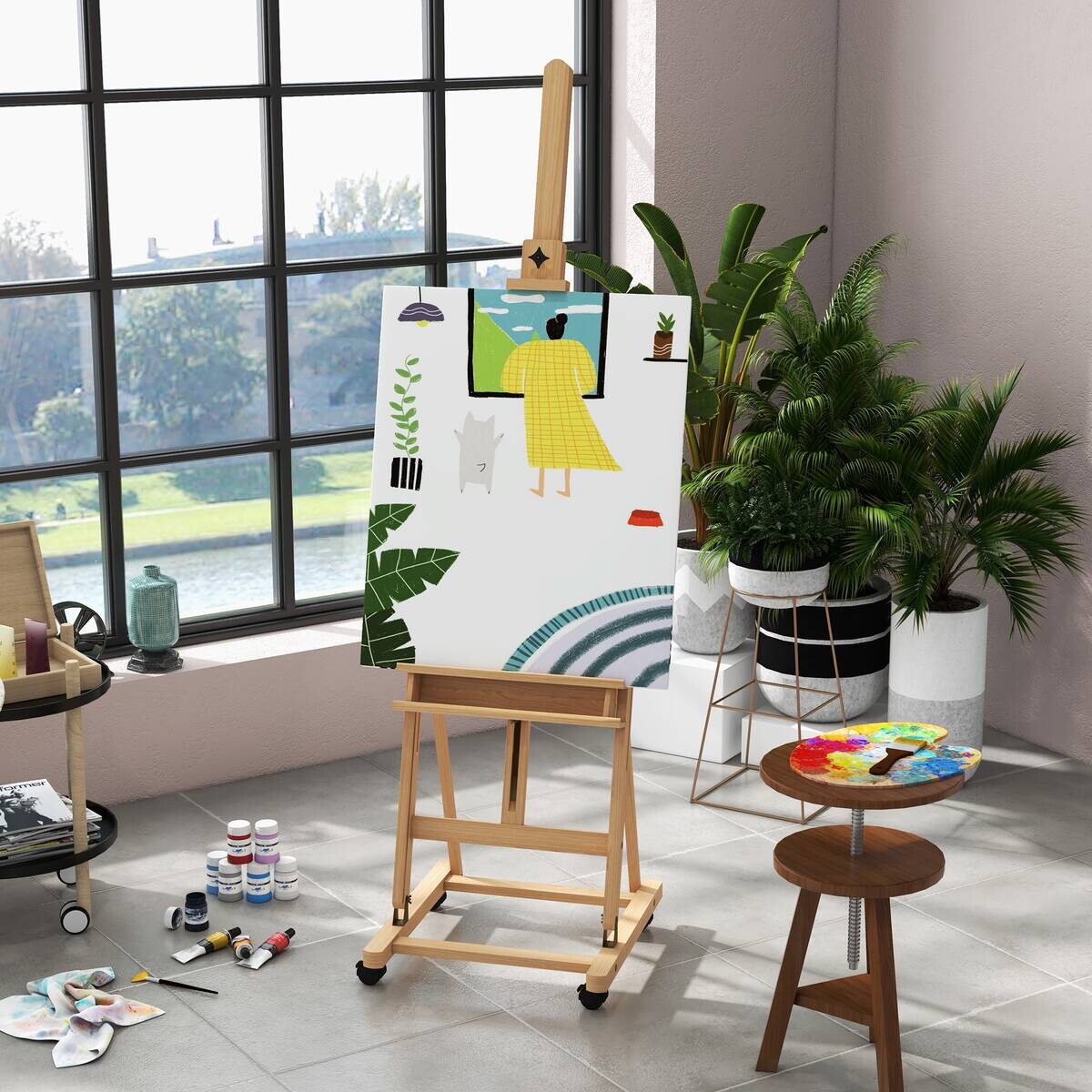 Vinsetto Staffelei natur Buche B/H/L: ca. 53x50,5x238 cm