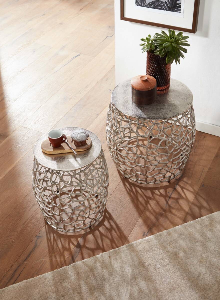 Beistelltisch 2er.-Set. silber B/H/T: ca. 46x42x46 cm