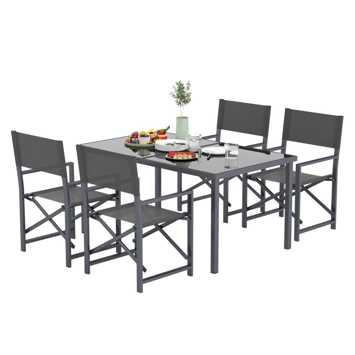 Outsunny Gartenmöbel-Set grau Stahl B/H/L: ca. 90x72x150 cm