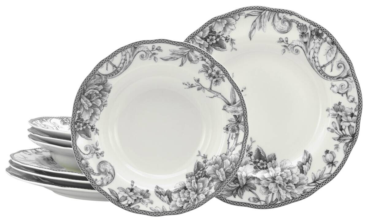 CreaTable Tafelservice Adelaide Grau weiß Porzellan 8 tlg.