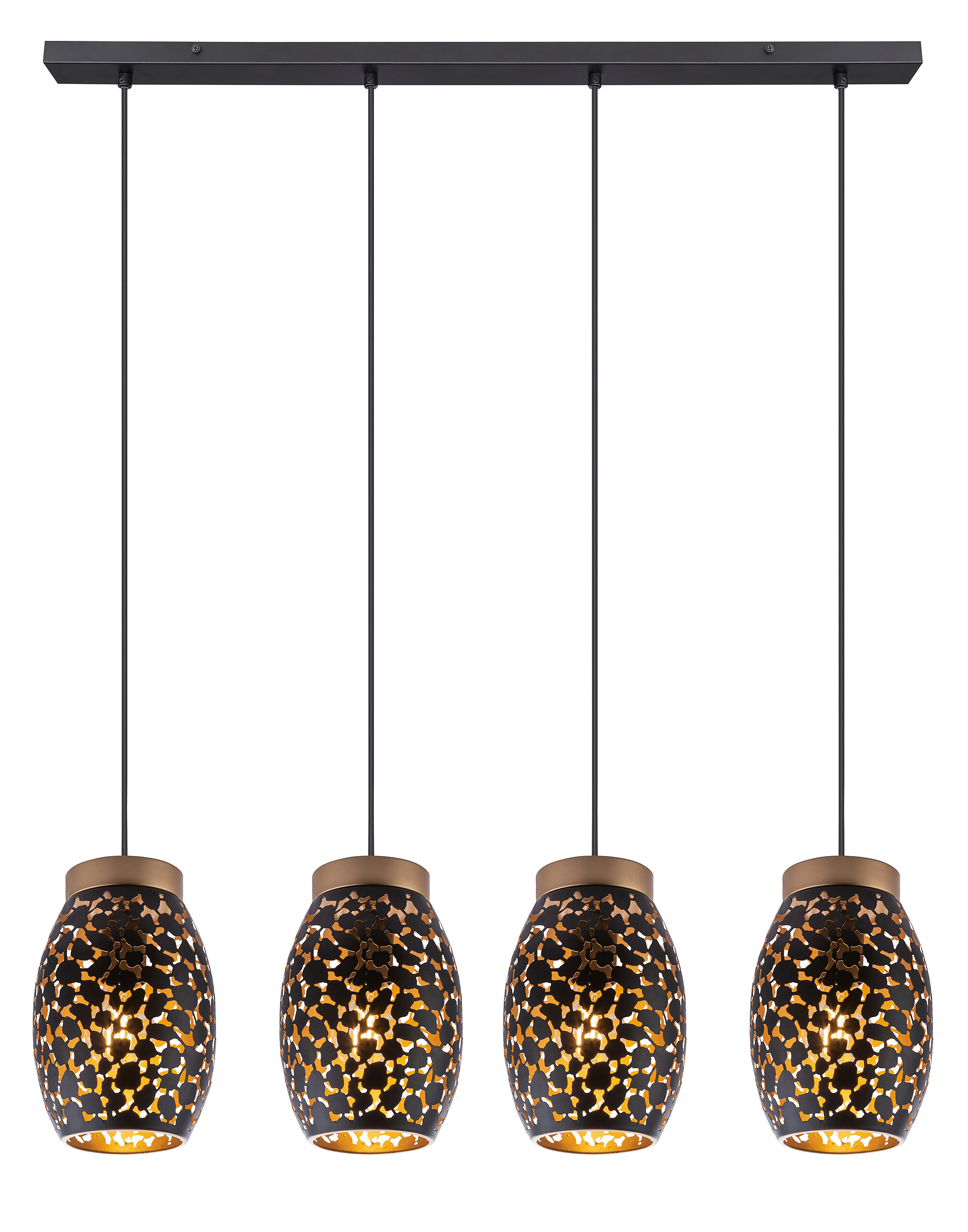 GLOBO Pendelleuchte Narri schwarz gold Metall B/H/L: ca. 15x120x90 cm E27 4 Brennstellen
