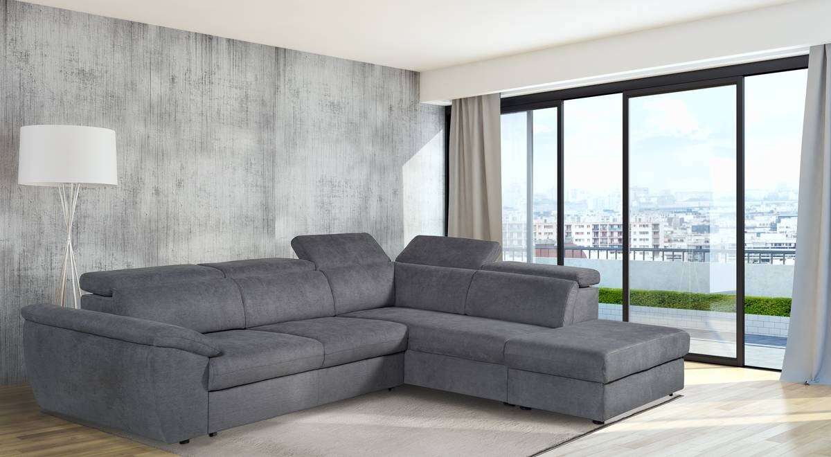 Ecksofa mit Bettfunktion und Bettkasten titanfarbig