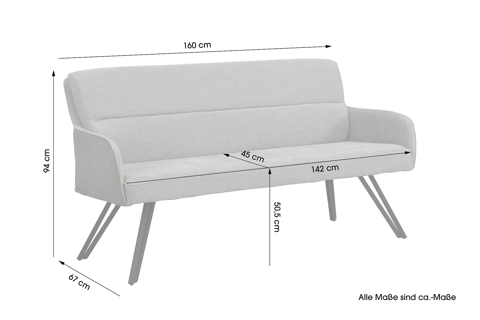 Sitzbank TINO schwarz grau Metall Microfaser B/H/T: ca. 160x94x67 cm
