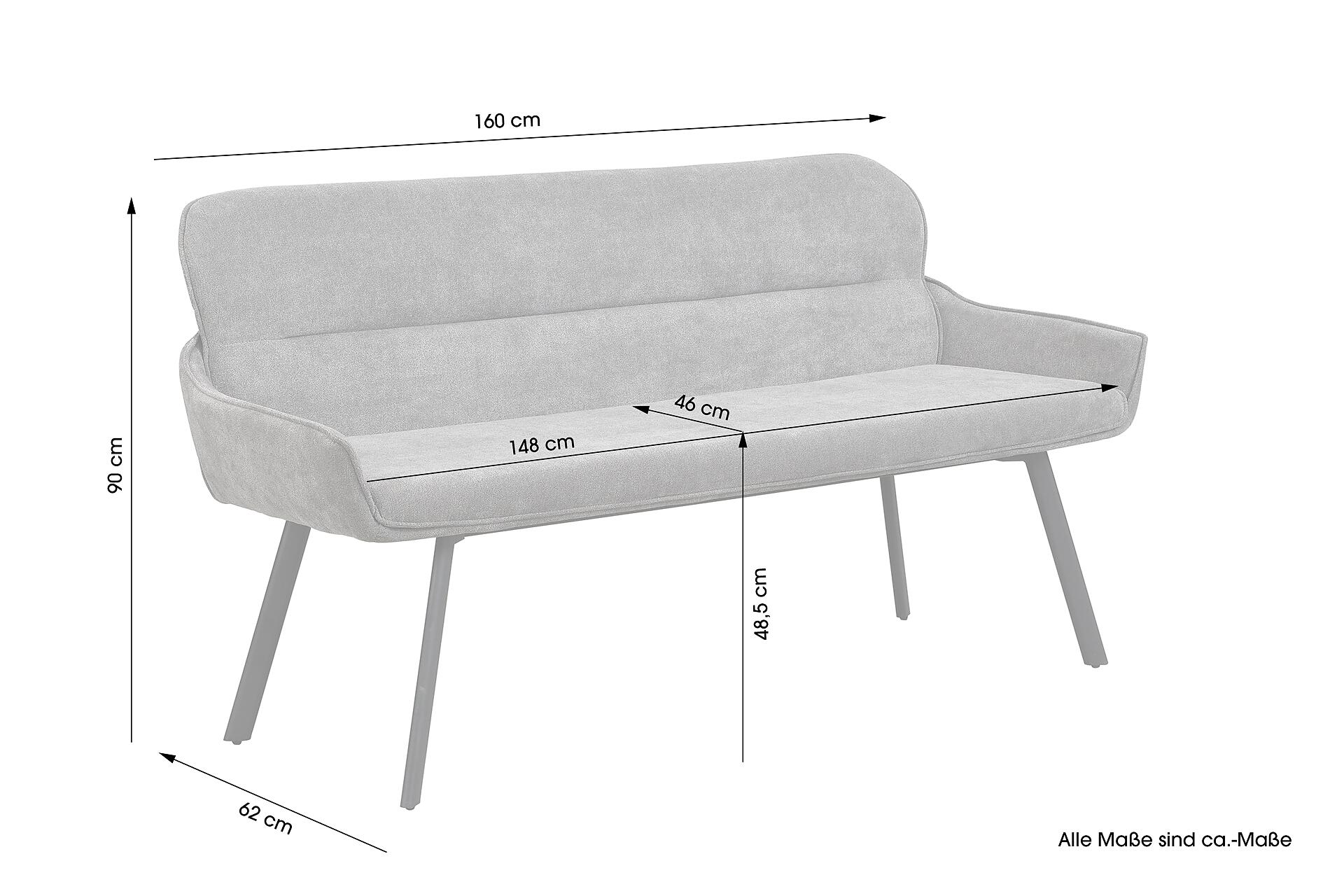 Sitzbank RICO schwarz grau Metall Stoff B/H/T: ca. 160x90x62 cm