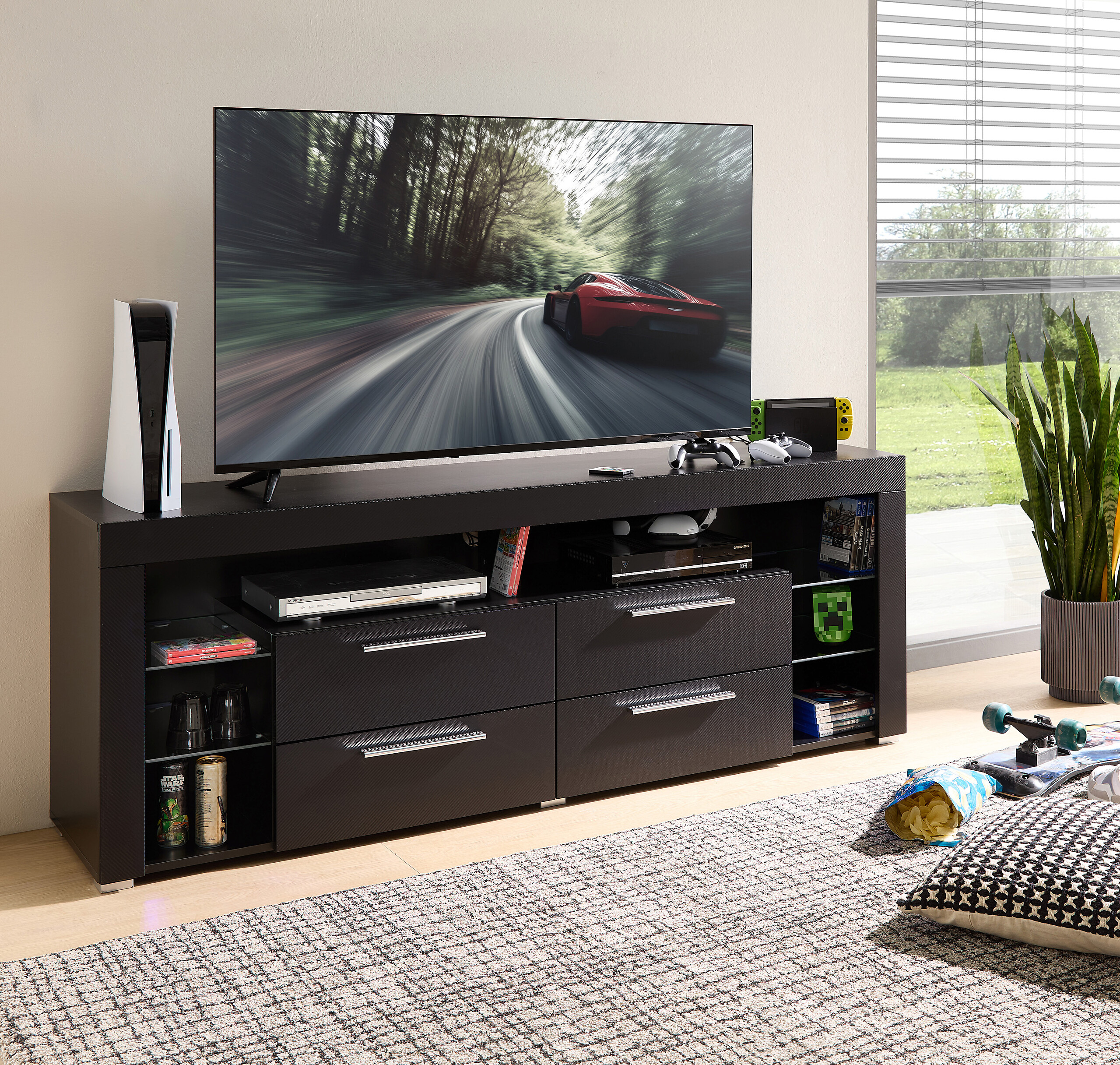 TV-Lowboard Goal Carbon schwarz Carbon Optik B/H/T: ca. 179x66x44 cm TV-Lowboard Goal Carbon schwarz Carbon Optik B/H/T: ca. 179x66x44 cm