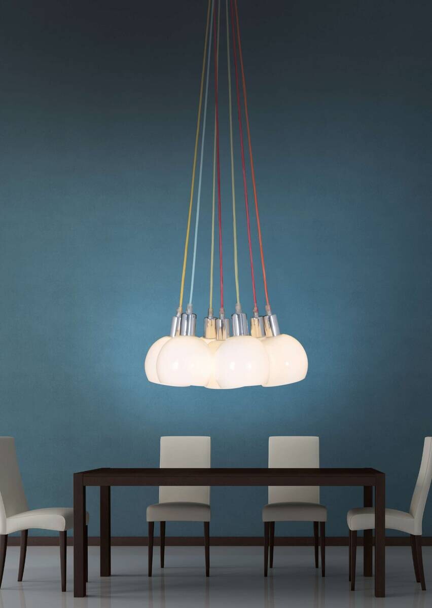 Näve Leuchten Pendelleuchte 7036023 weiß Metall Glas B/H/T: ca. 16x120x16 cm E14 7 Brennstellen