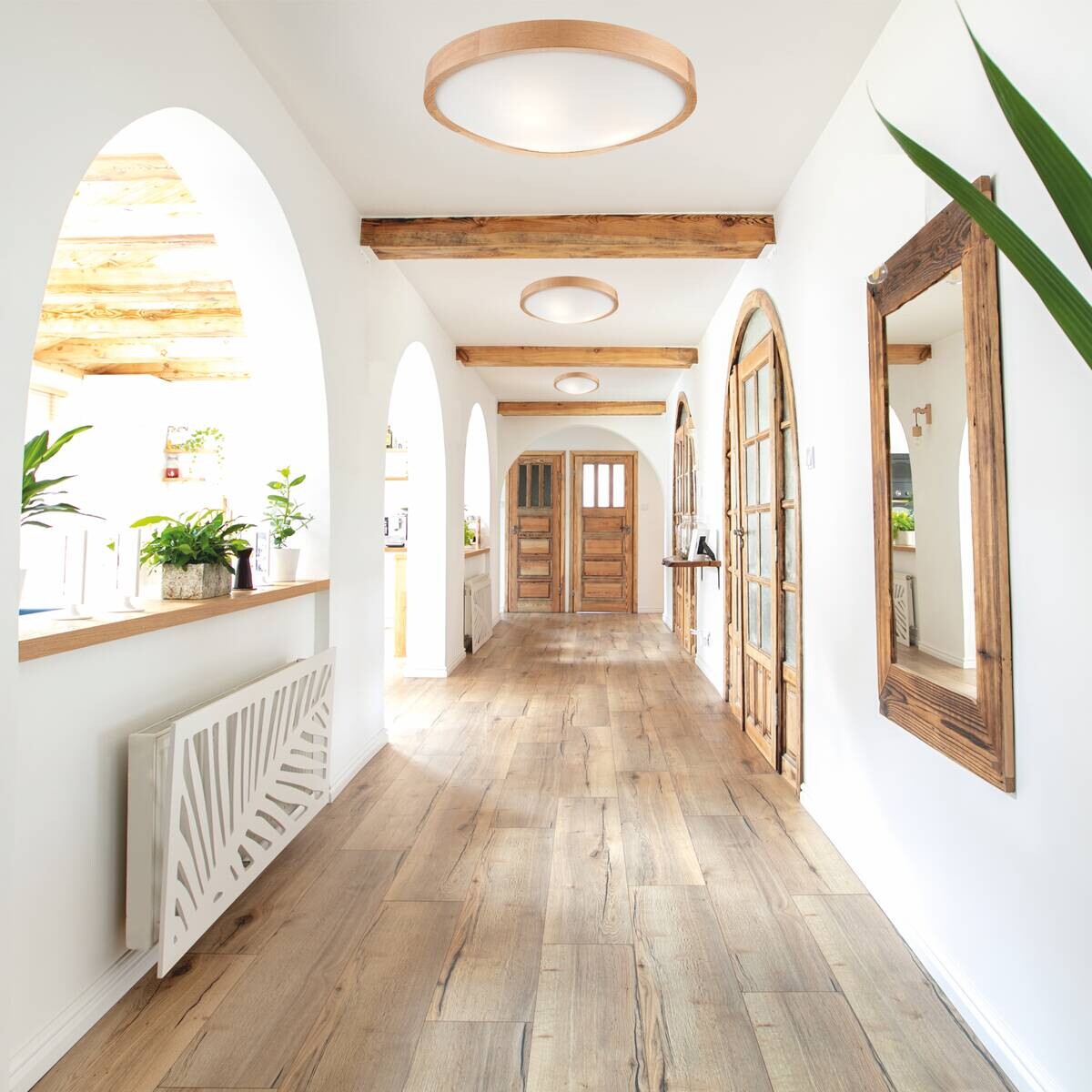 Lamkur Deckenleuchte ANELLO 41308 Eiche Glas Holz H/L: ca. 8x47 cm E27 3 Brennstellen