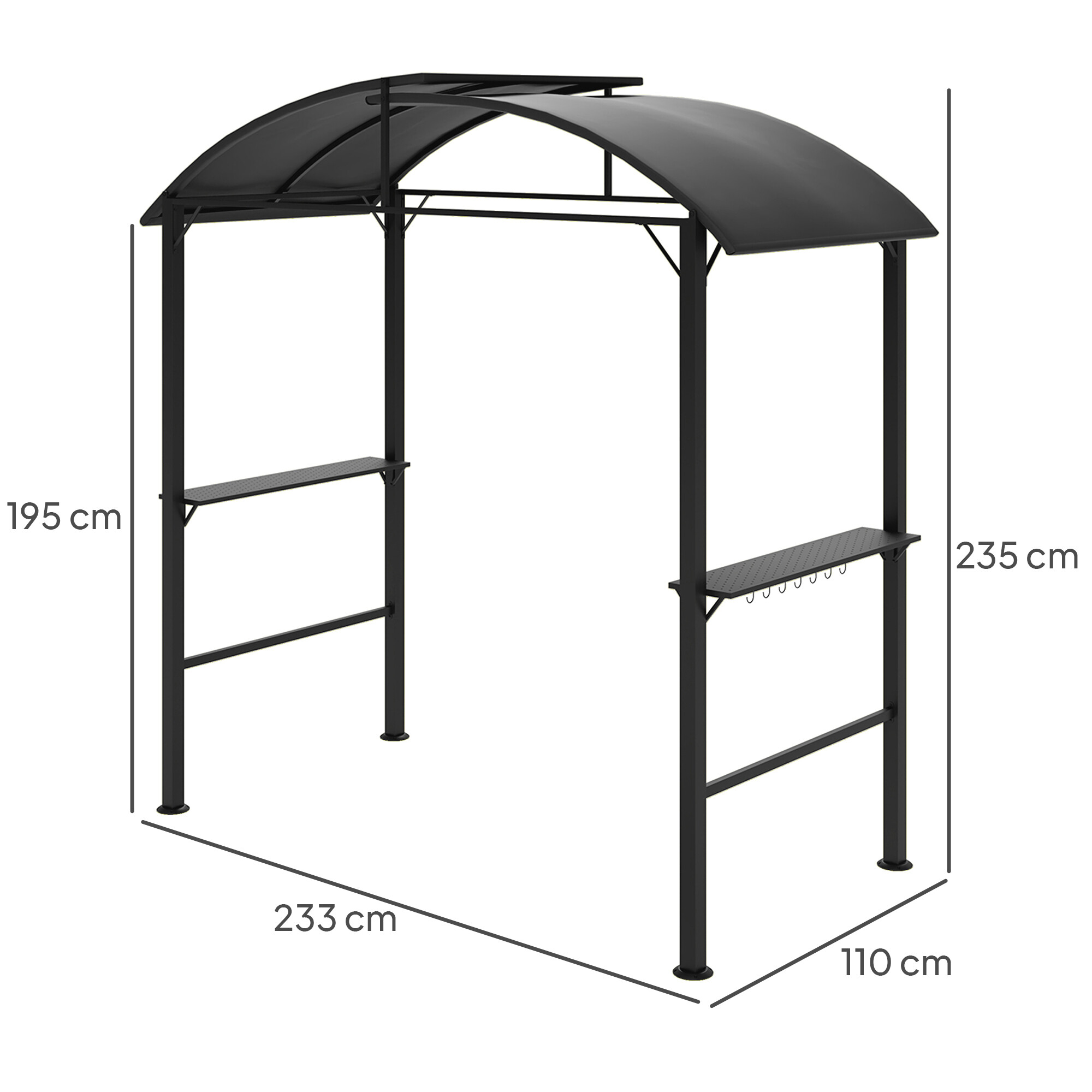 Outsunny Grillpavillon dunkelgrau Polyester B/H/L: ca. 110x235x233 cm