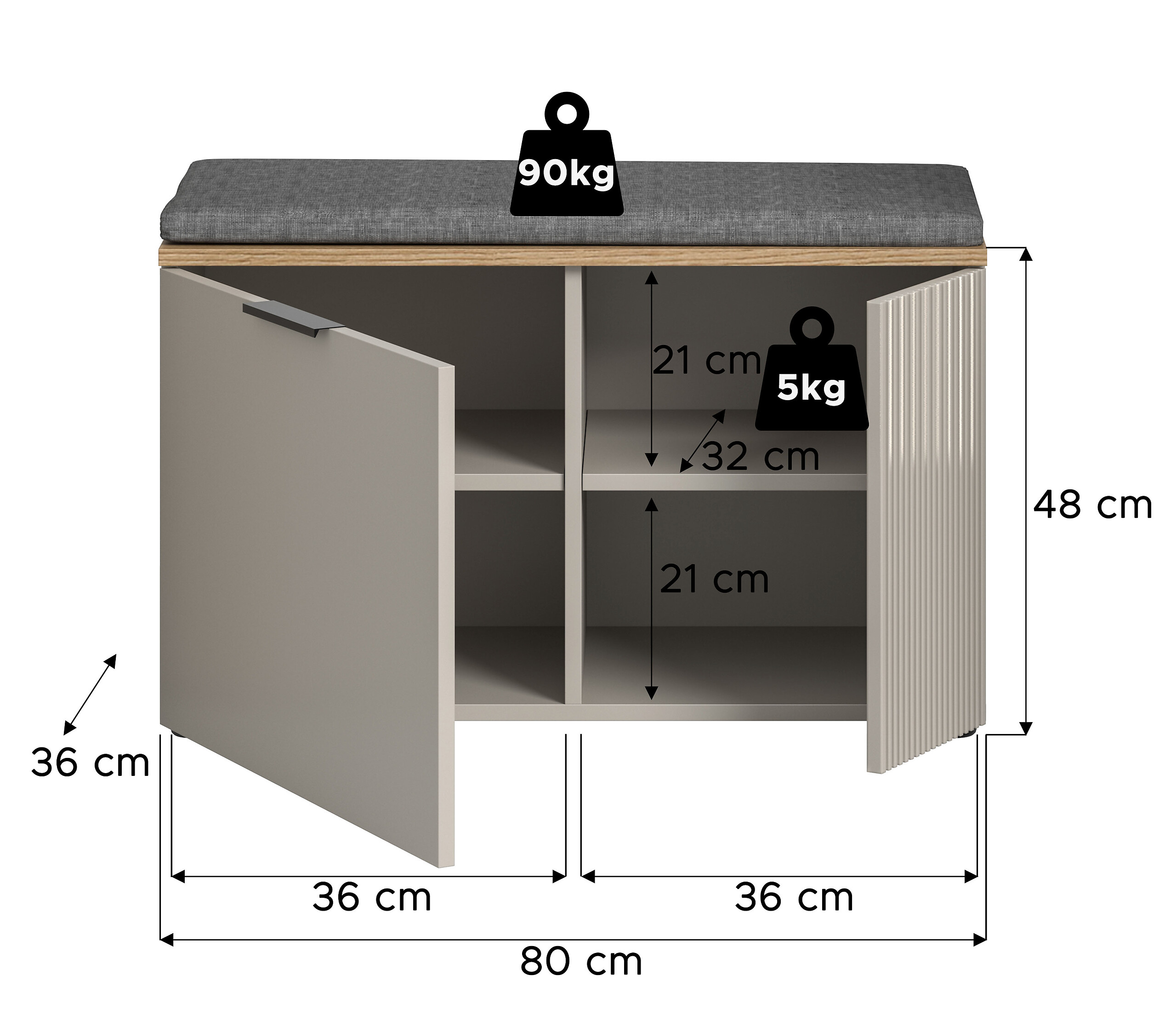 Sitzbank Slide Kaschmirgrau Nachbildung Evoke Oak Nachbildung B/H/T: ca. 80x48x36 cm