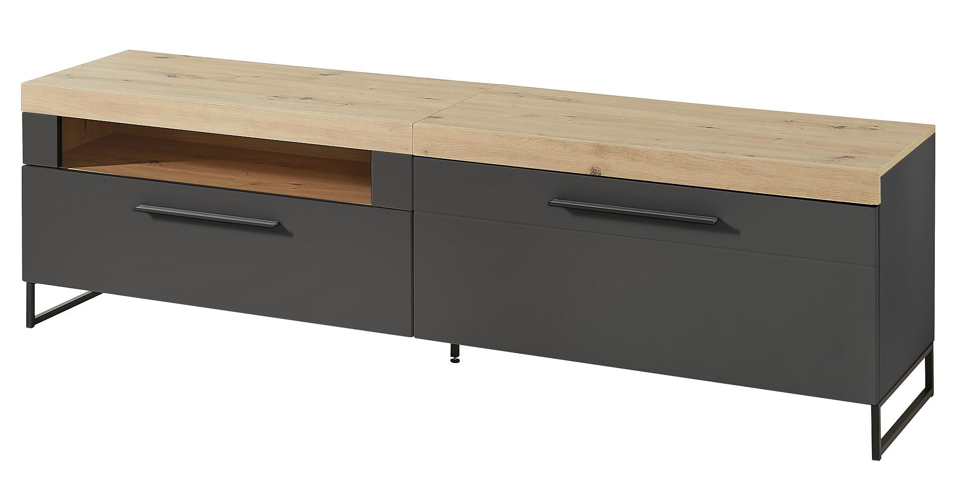 TV-Lowboard Loft Two Eiche Artisan Nachbildung Graphit Lacklaminat supermatt B/H/T: ca. 192x55x44 cm