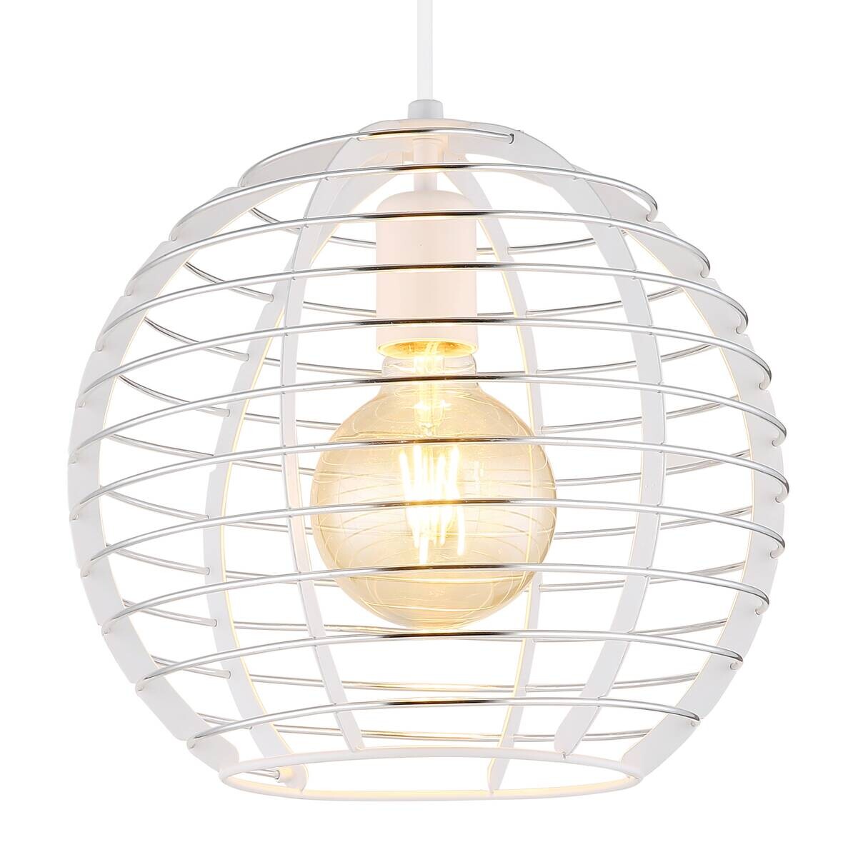 GLOBO Hängeleuchte Chrom weiß Metall Aluminium B/H/L: ca. 34x33x34 cm E27 1 Brennstellen