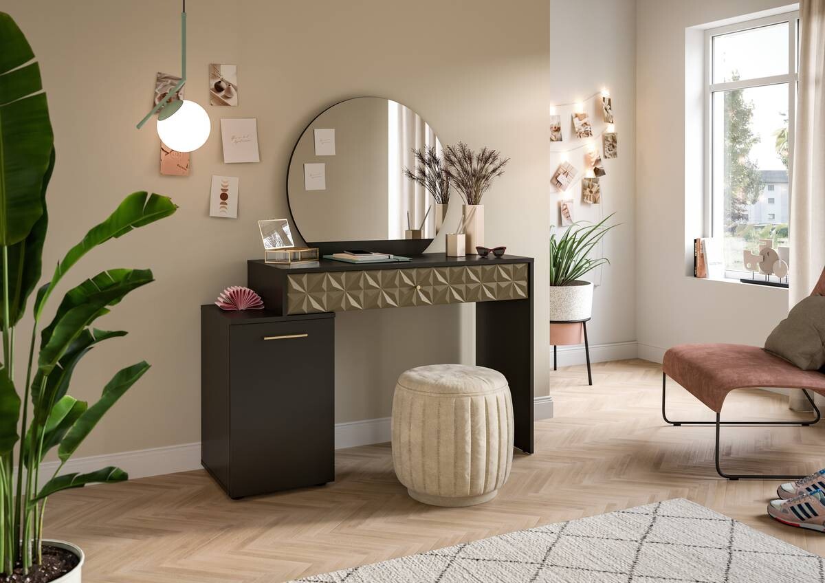 Schminktisch Prisma schwarz gold Optik B/H/T: ca. 117x138x42 cm