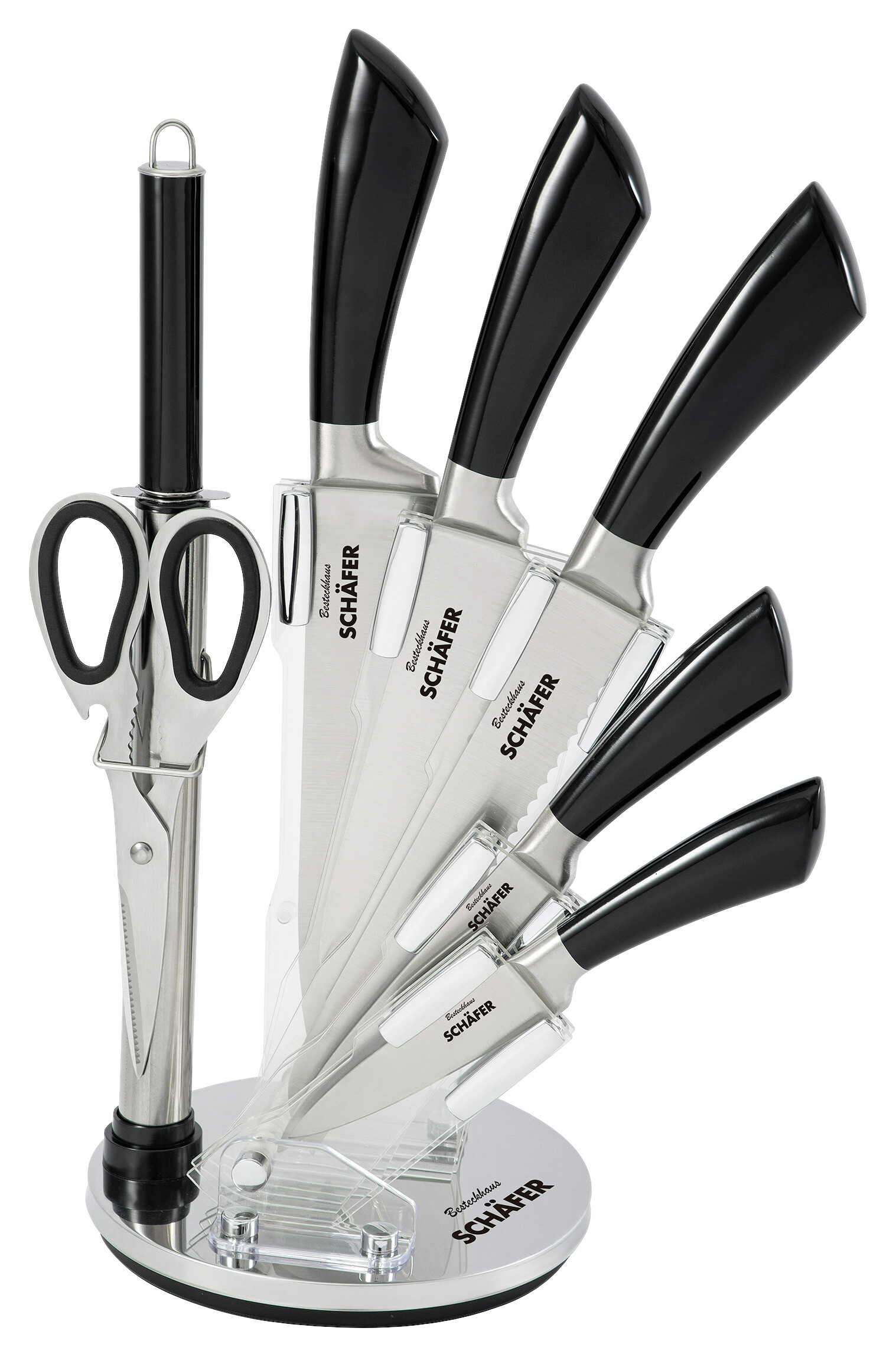 SCHÄFER Messerblock schwarz Edelstahl 8 tlg.