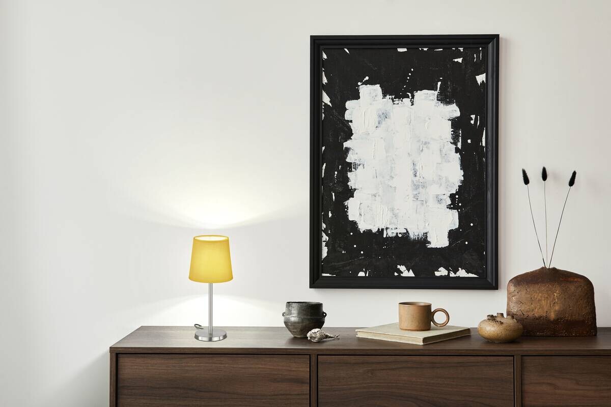 easy! by FHL Tischleuchte 850225 Eve gelb nickel matt Metall Textil H/D: ca. 30x14 cm E14 1 Brennstellen