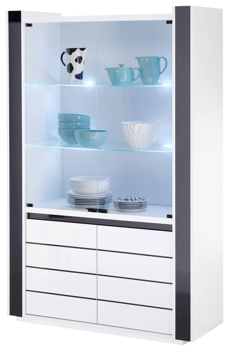 Vitrine Savona weiß Hochglanz schwarz Hochglanz B/H/T: ca. 120x185x45 cm