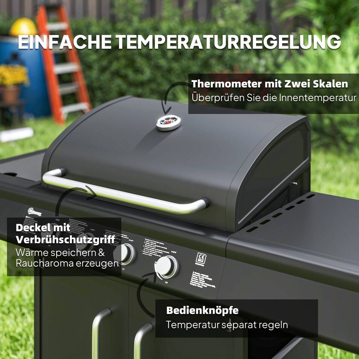 Outsunny Gasgrill Edelstahl B/H/L: ca. 56x110x129,5 cm