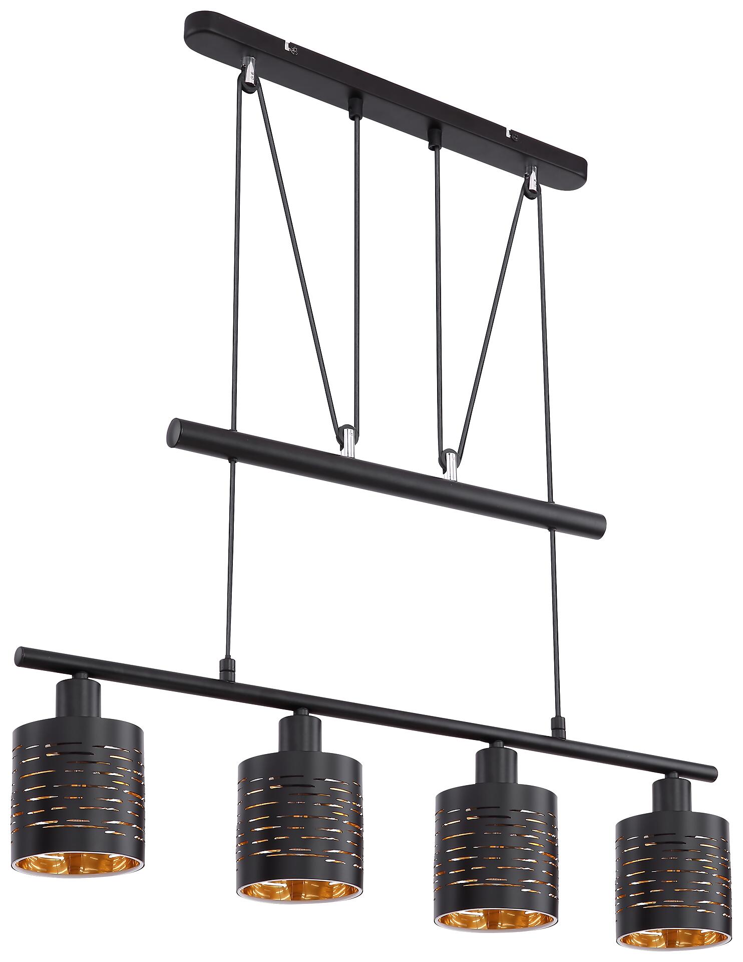GLOBO Pendelleuchte Tunno schwarz gold Kunststoff Metall B/H: ca. 70x180 cm E14 4 Brennstellen