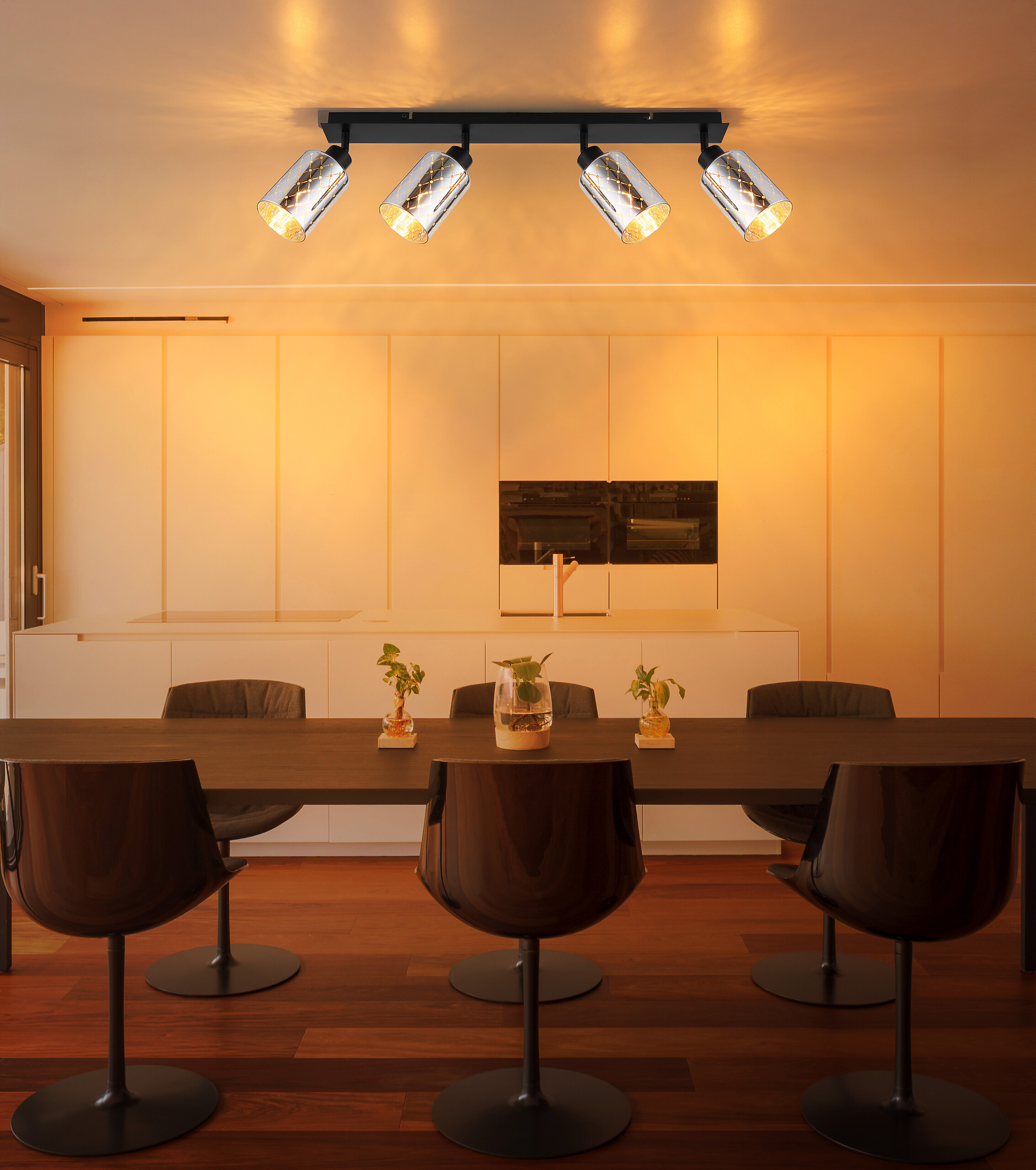 GLOBO Strahler klar mattschwarz Chrom Glas Metall B/H/L: ca. 9x22x86 cm E27 4 Brennstellen