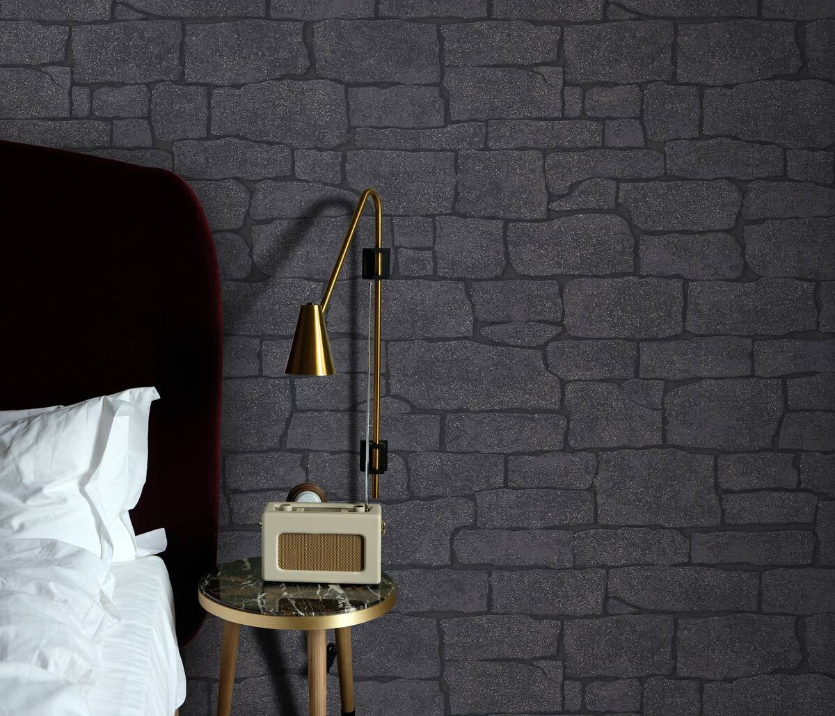 Erismann Vliestapete Steinoptik schwarz B/L: ca. 53x1005 cm