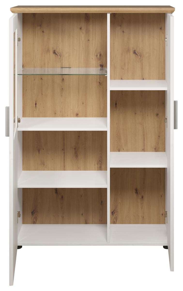 Standvitrine Shade weiß Pinie Nachbildung Eiche Artisan Nachbildung B/H/T: ca. 95x140x38 cm