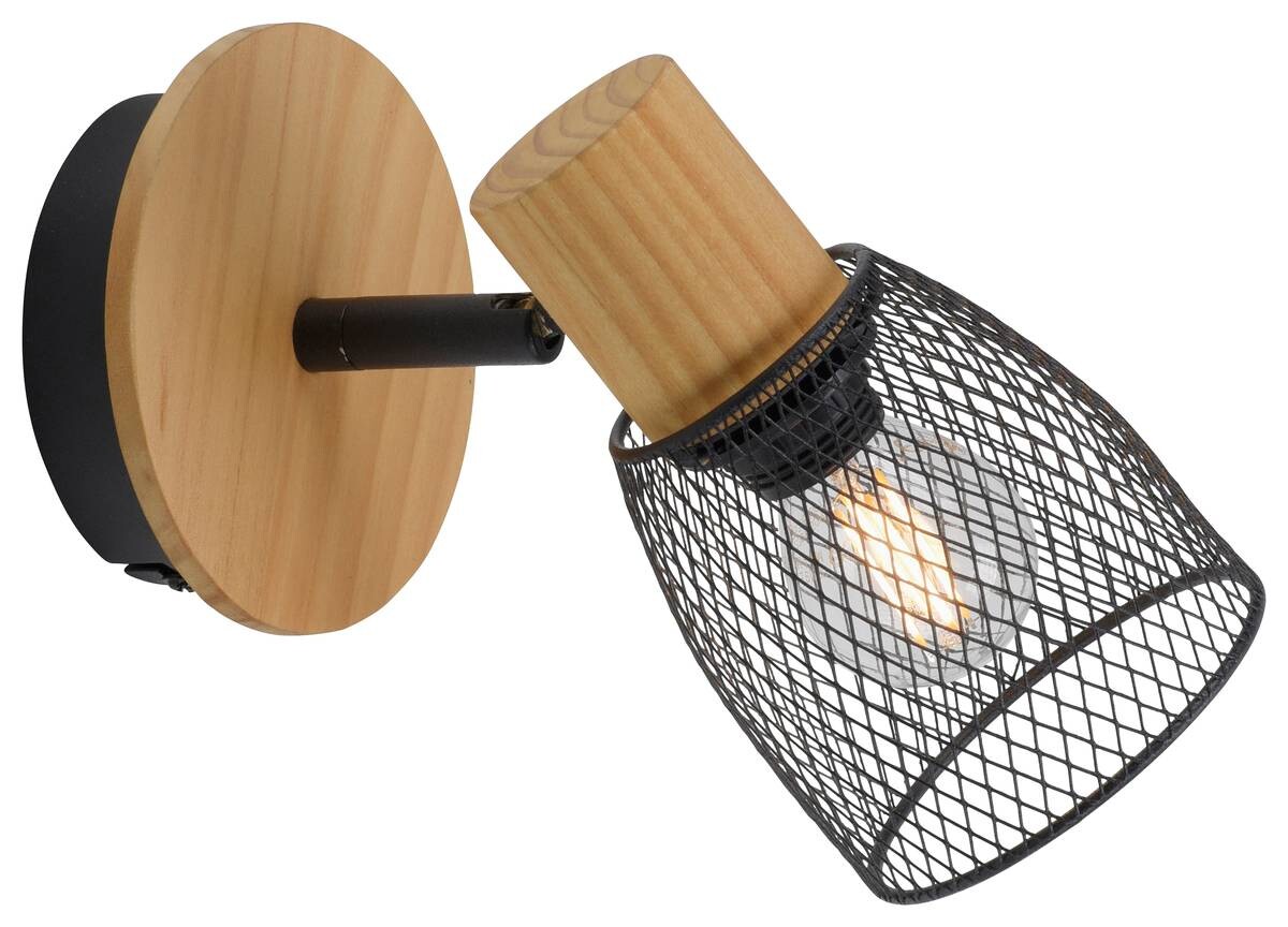 Just Light Spot TAMIS 15191-79 schwarz natur Holz Metall B/H/T: ca. 17x21x17 cm E14 1 Brennstellen