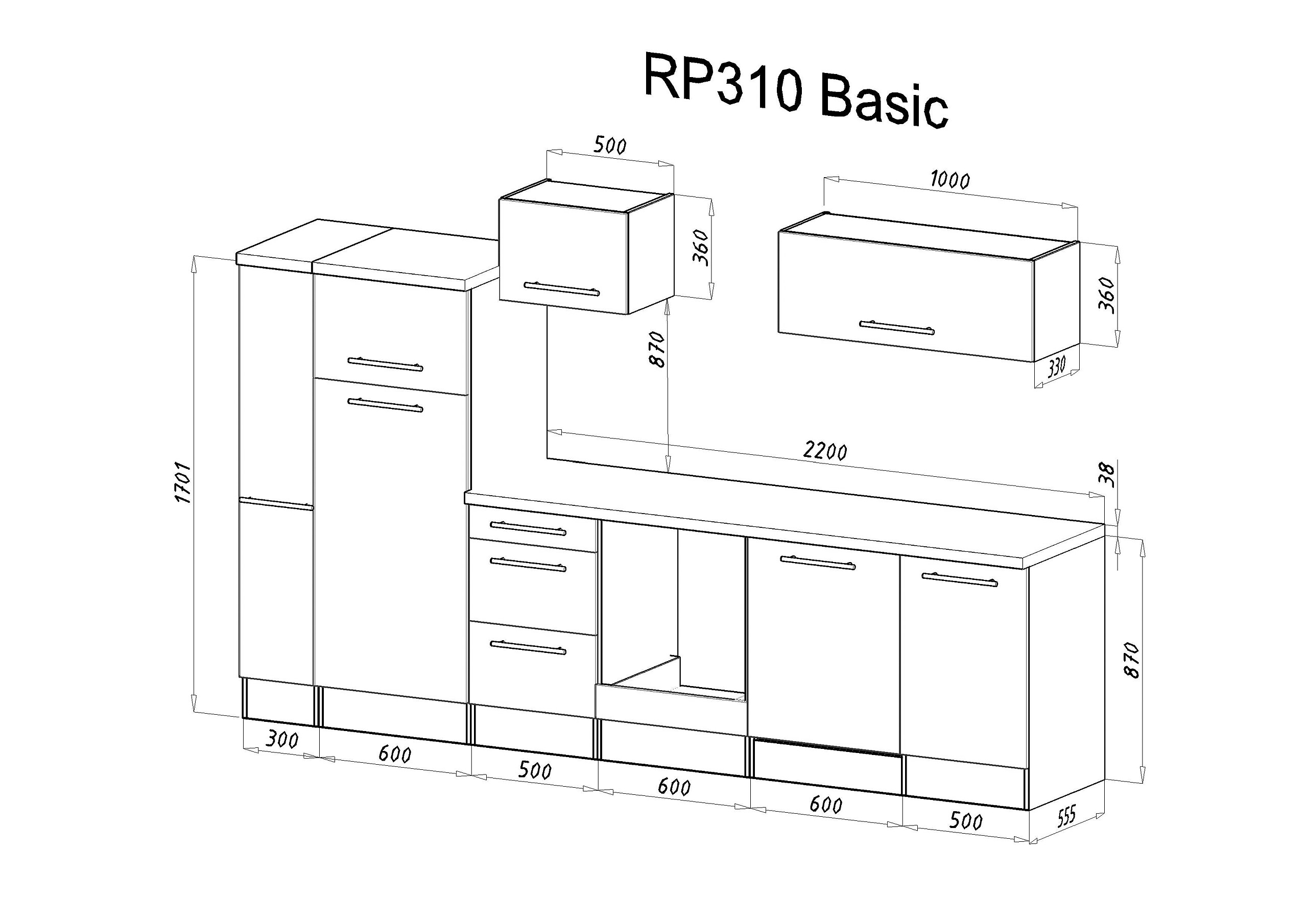 Respekta Küchenblock Amanda Beton Optik B/H/T: ca. 310x200x60 cm