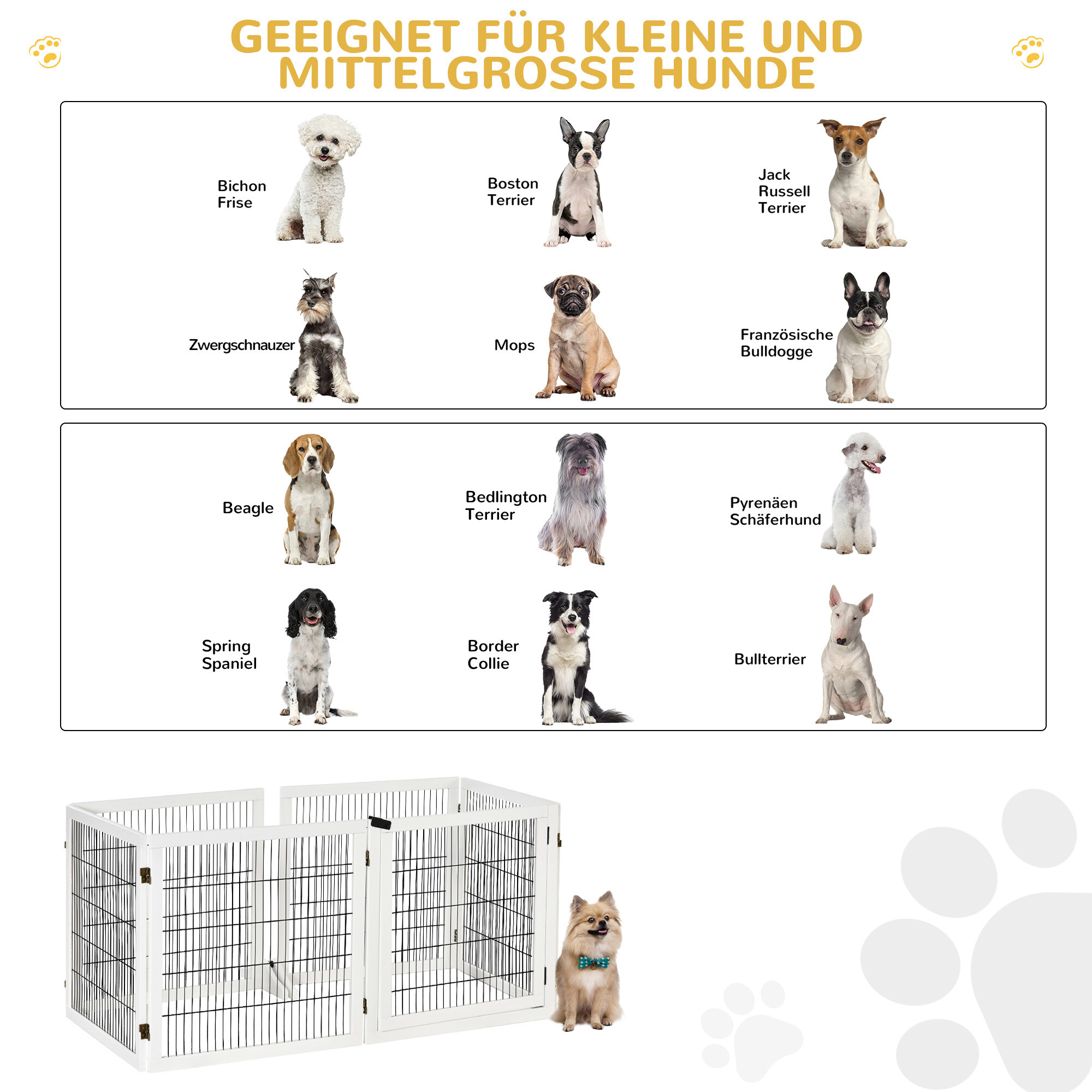 PawHut Absperrgitter weiß Stahl B/H/L: ca. 36x70x432 cm