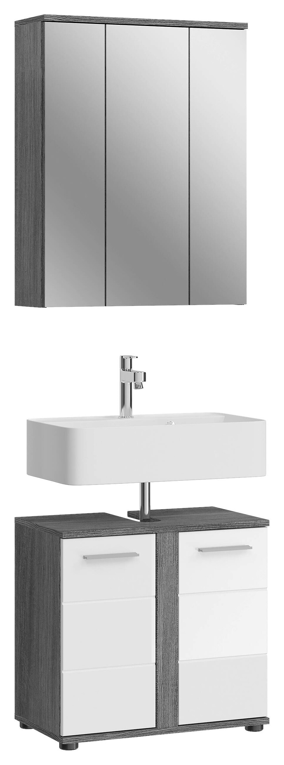 Badezimmer-Set BLAKE Rauchsilber Nachbildung weiß Hochglanz B/H/T: ca. 60x191x34 cm