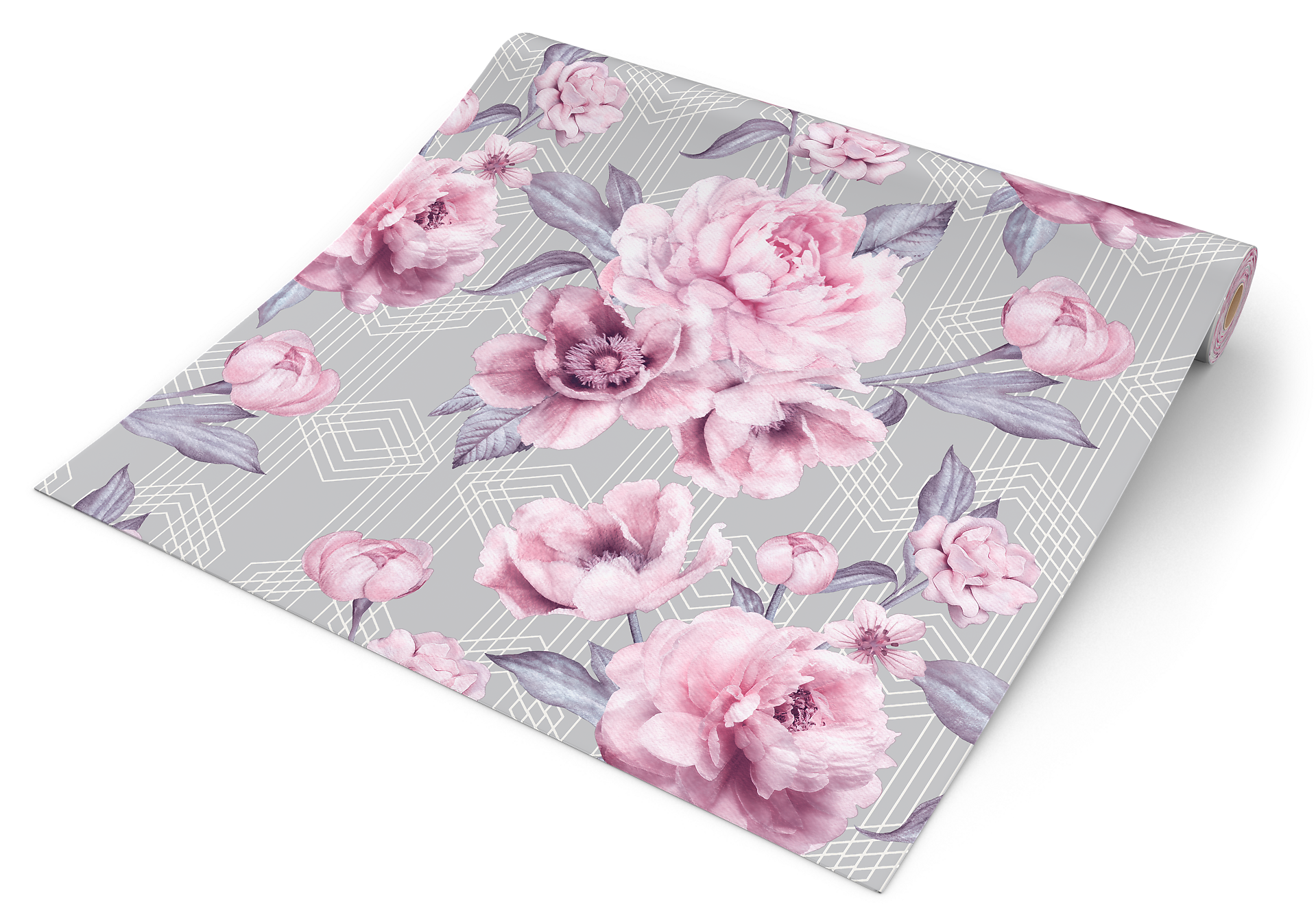 UGEPA Papiertapete Blumen grau rosa weiß B/L: ca. 53x1005 cm glitzernd