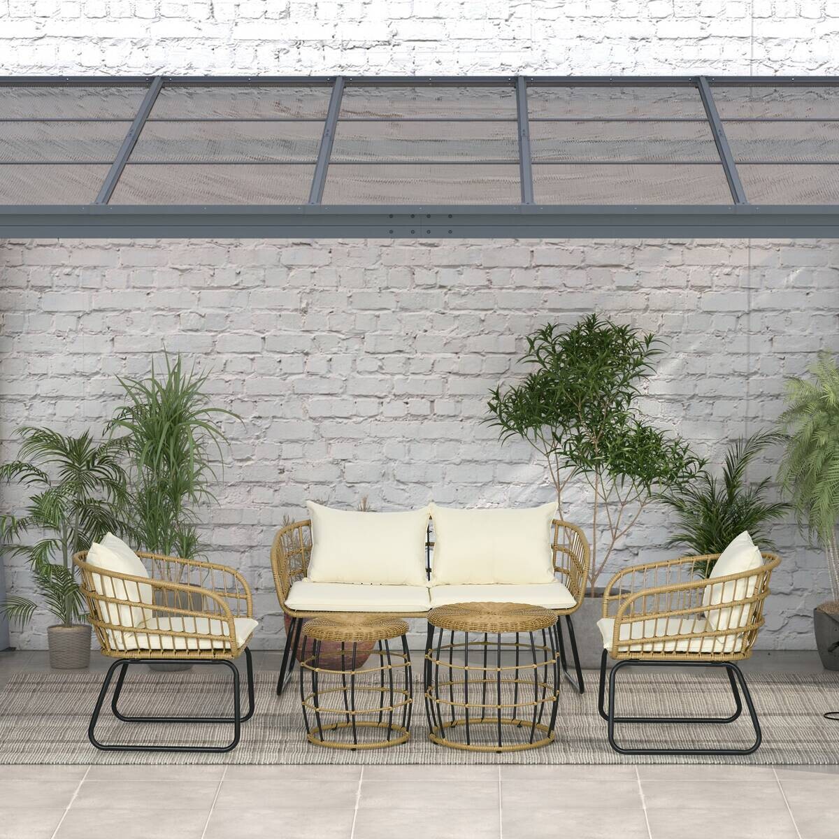 Outsunny Sitzgruppe beige Edelstahl B/H/L: ca. 70x145x78 cm