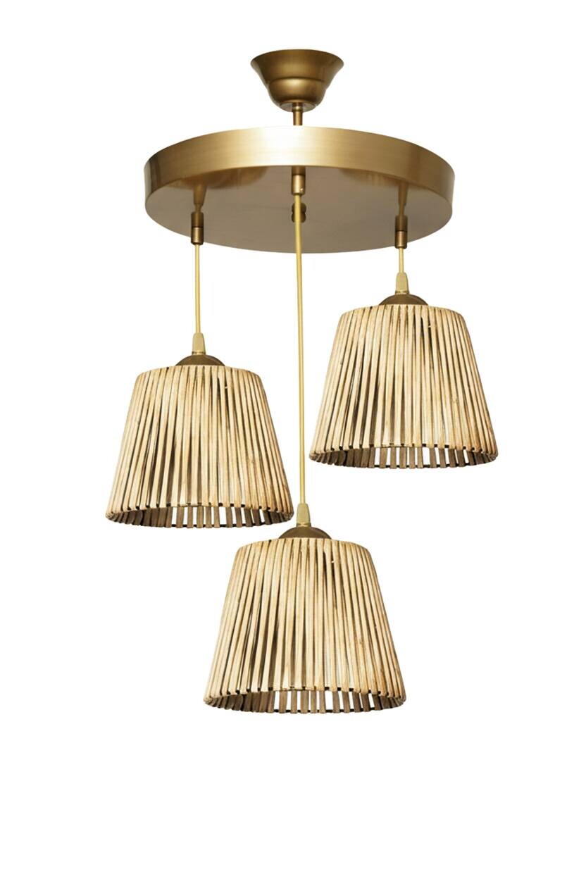 Opviq Pendelleuchte natur B/H/T/L/D: ca. 35x85x35x35x35 cm E27 3 Brennstellen